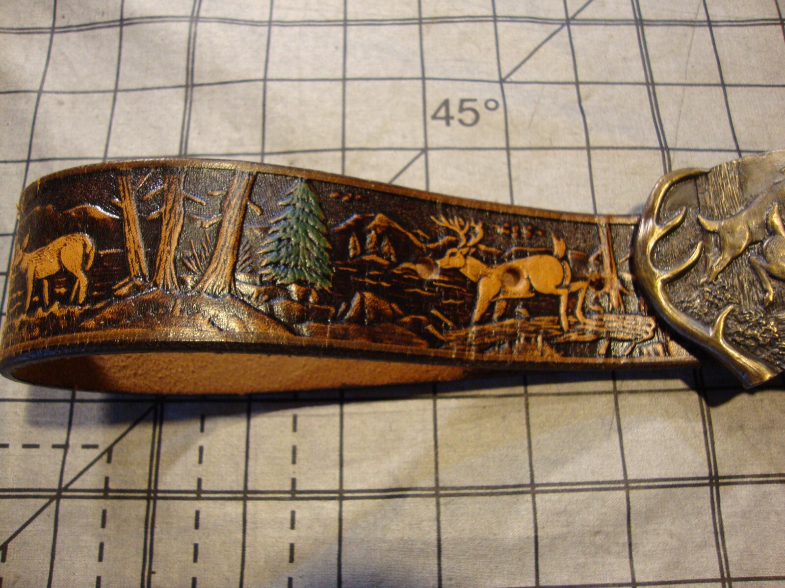 Vintage 1977 Bergamot Belt and Buckle Brass Deer Buck Doe Antlers Western