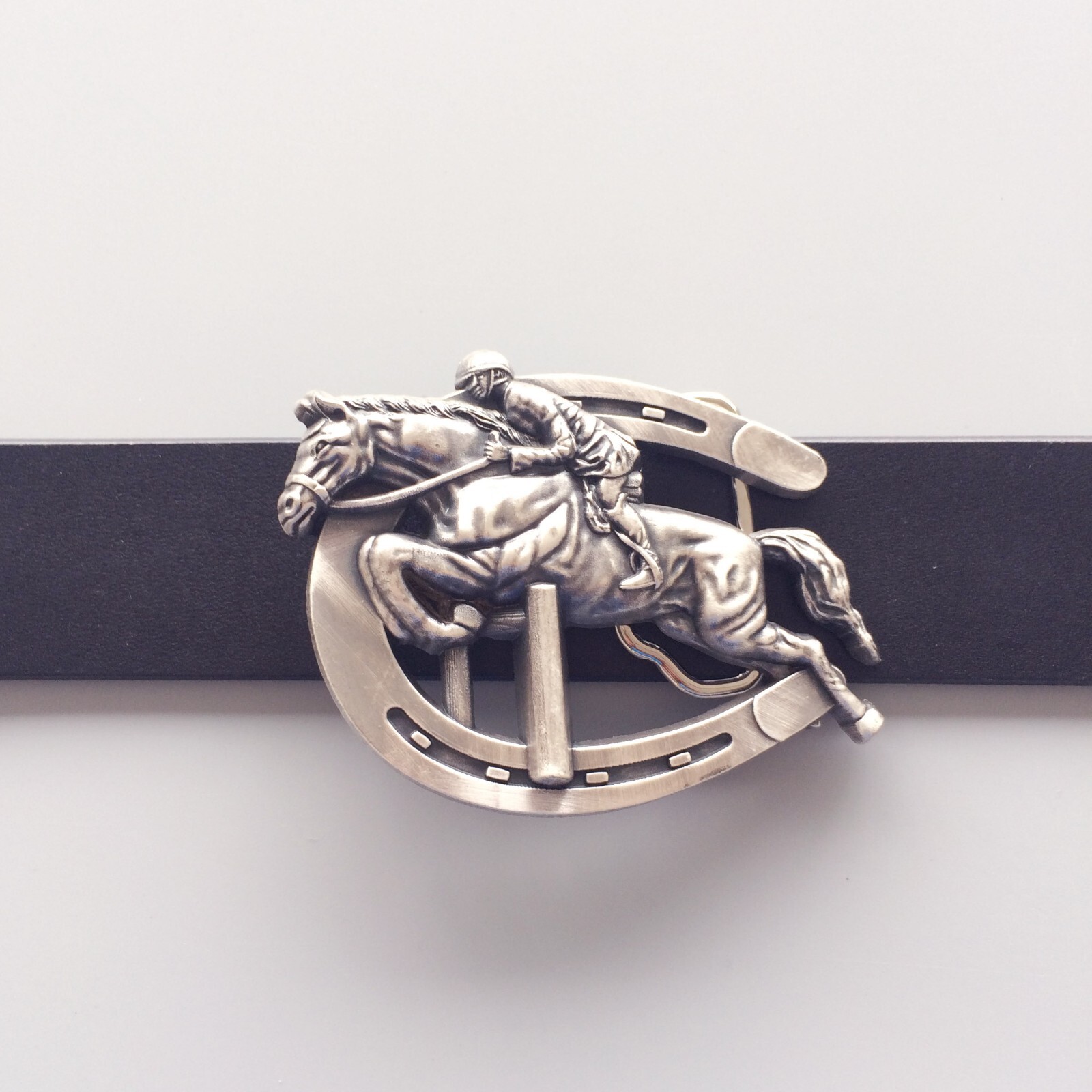 Vintage Silver Plated Horse Jumping Sports Belt Buckle Boucle de ceinture