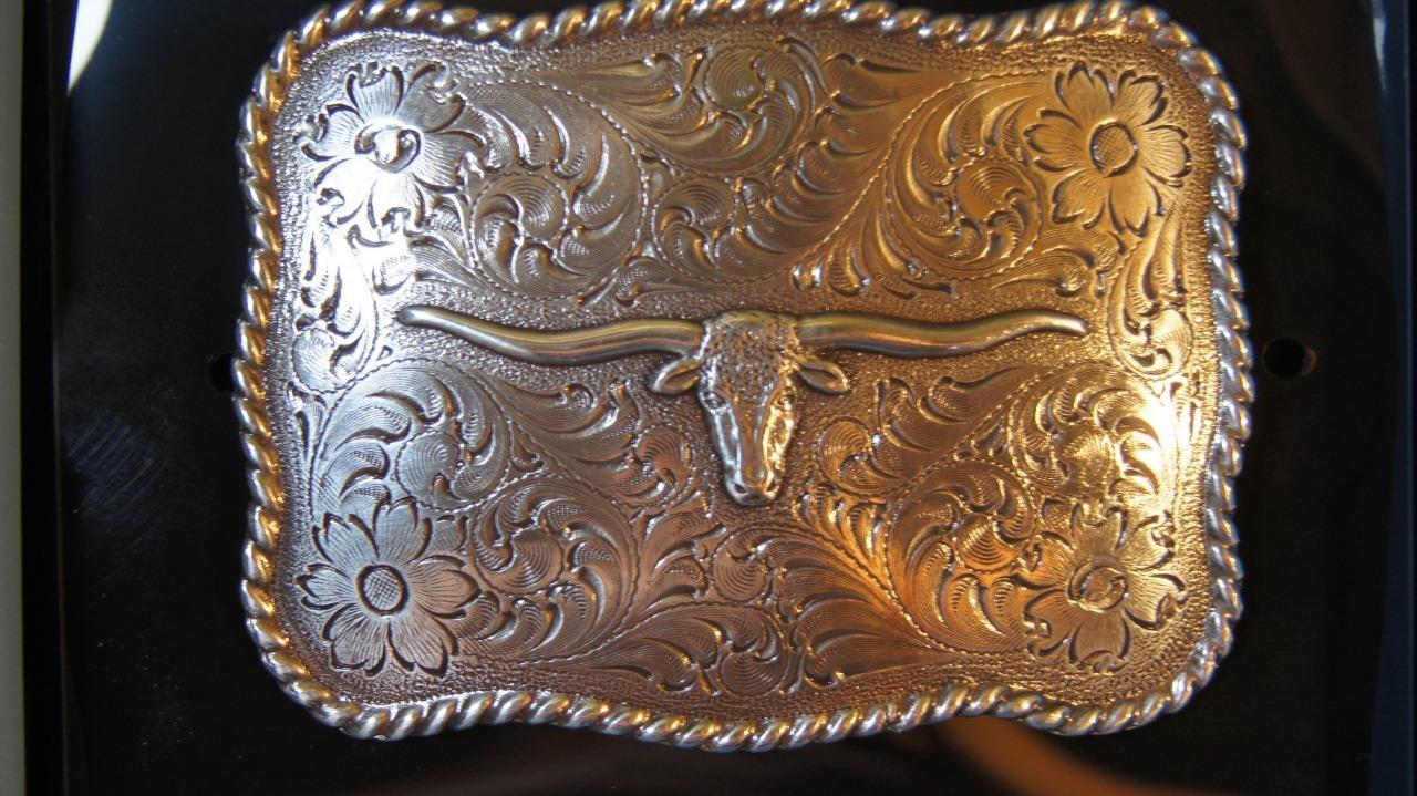 M&F WESTERN NOCONA ANTIQUE SILVER LONGHORN ROPE EDGE BELT BUCK Belt Buckle 37228