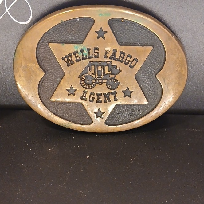 2Wells Fargo & Co Vintage Brass Western Belt Buckles 73 And77, 125th Anniversary