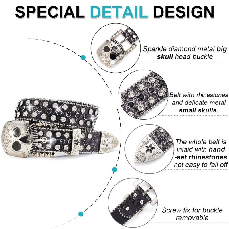 Skull Buckle Belt Hiphop Rockers Belt Eye Catching Western Waistbelt for Adults