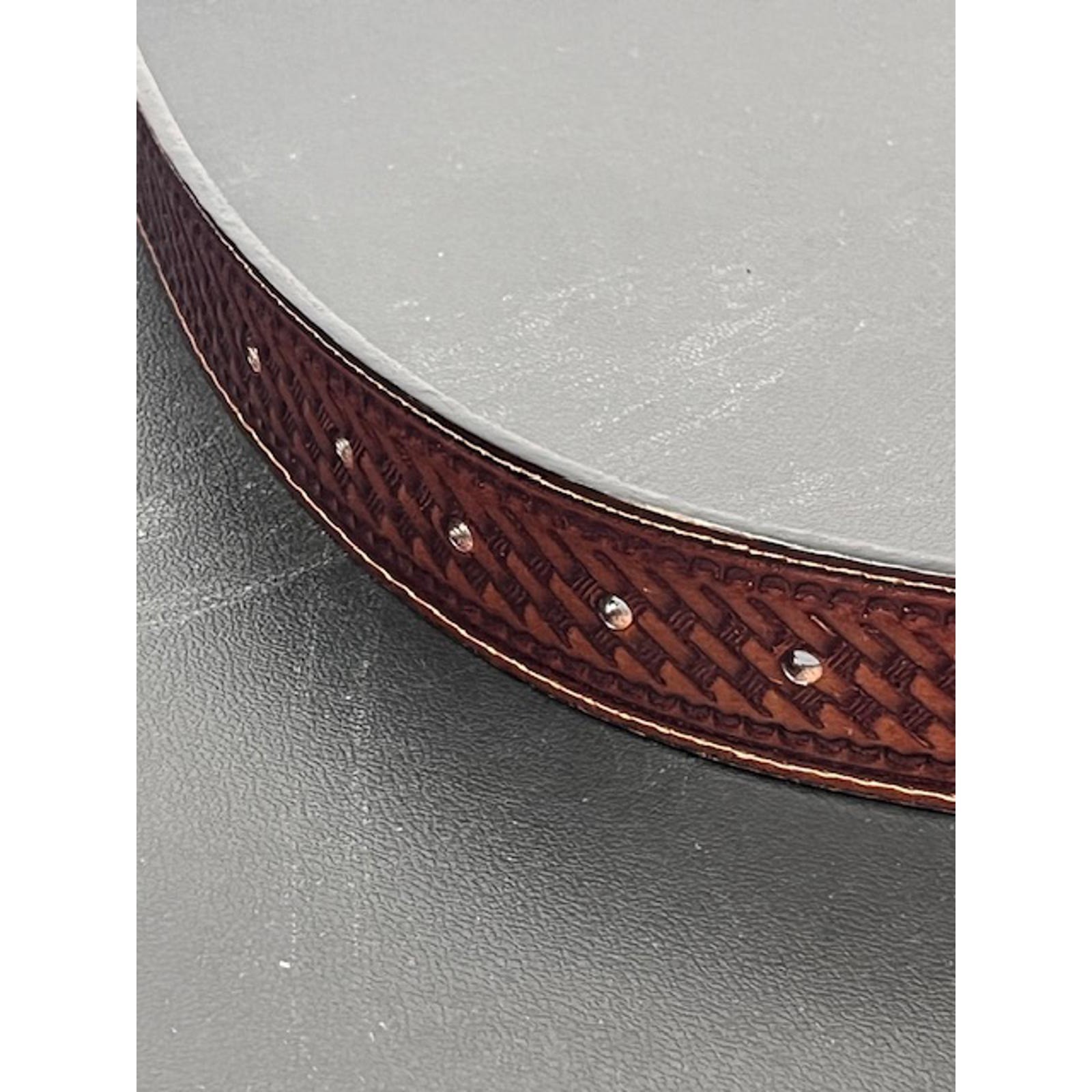 Schmidt Embossed Leather Belt with Brass Gold Buckle Men&rsquo;s Sz 50
