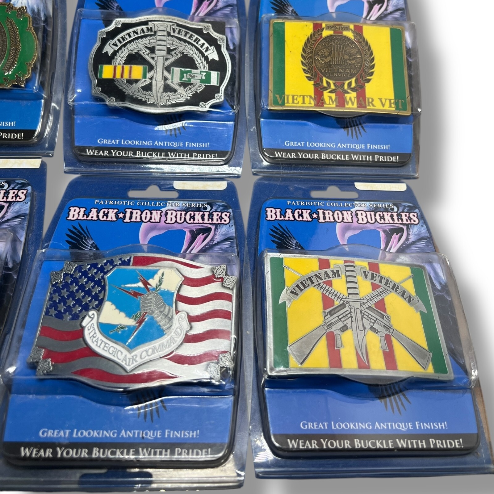 Lot of 10 Black Iron Buckles Patriotic Collector Series Military Army Veteran US
