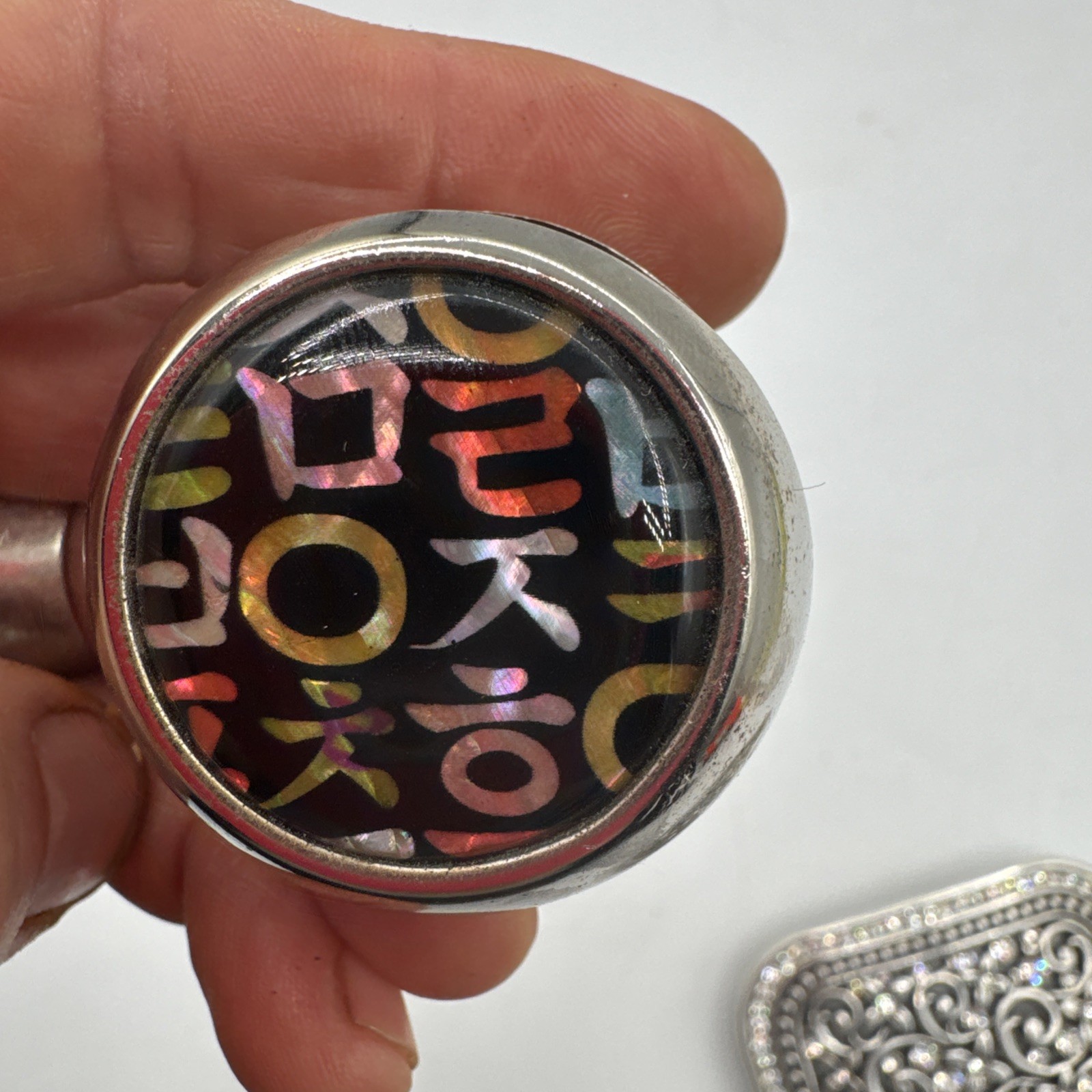 Shiny Metal Fashion Belt Buckle Business Card Holder & Agate Necklace.