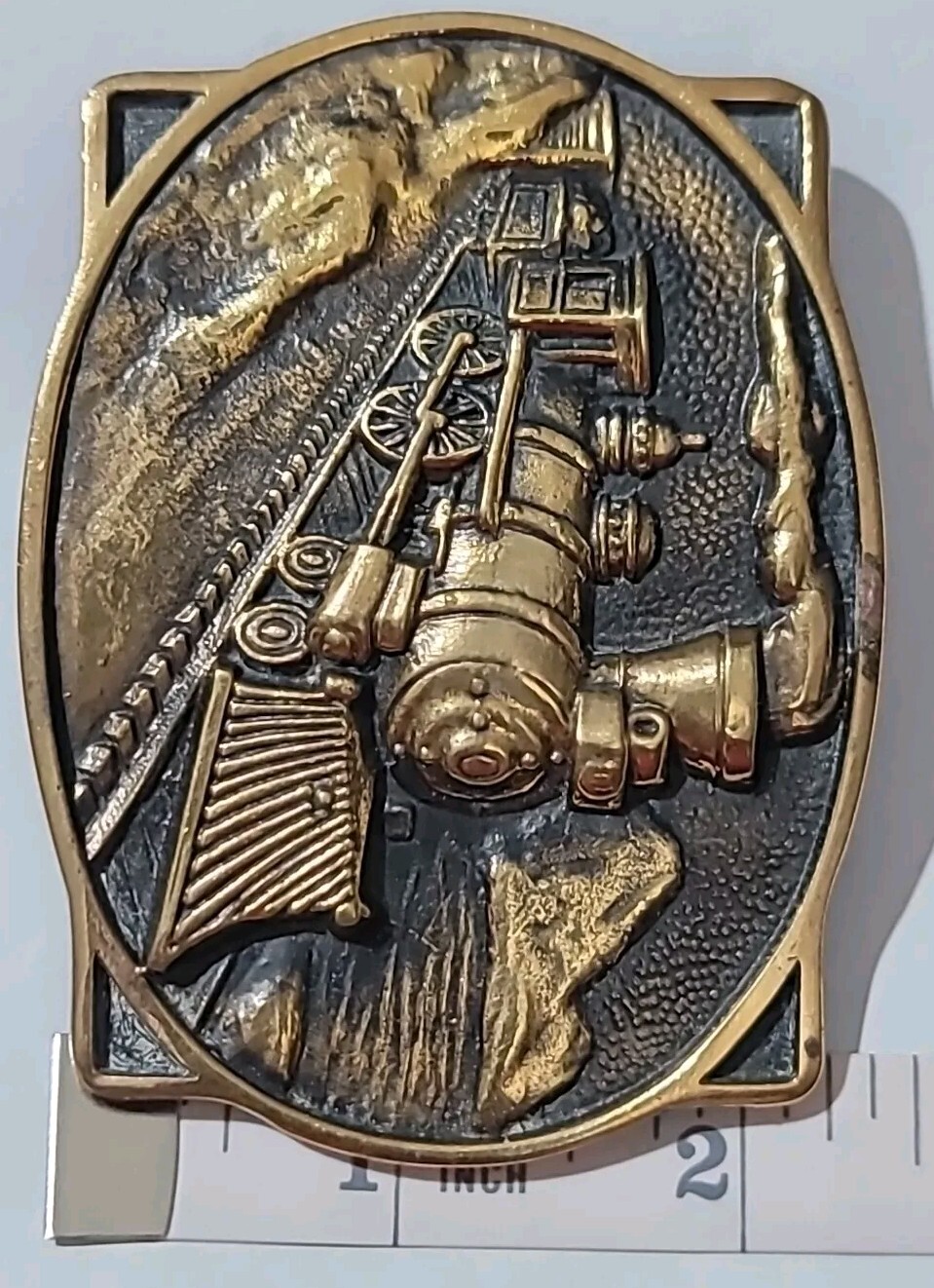 Vintage Belt Buckle Solid Brass Steam Engine Train 1978 BTS Used Made In The USA
