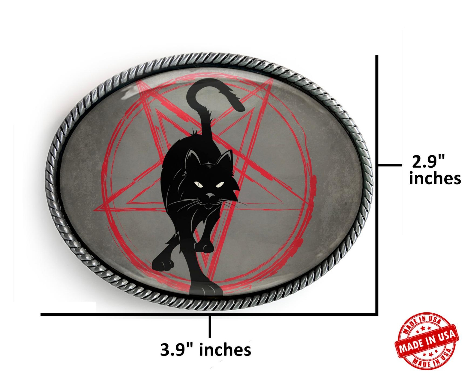 Black Cat Pentagram Belt Buckle – Gothic Witchcraft Horror Buckle – 817-SO