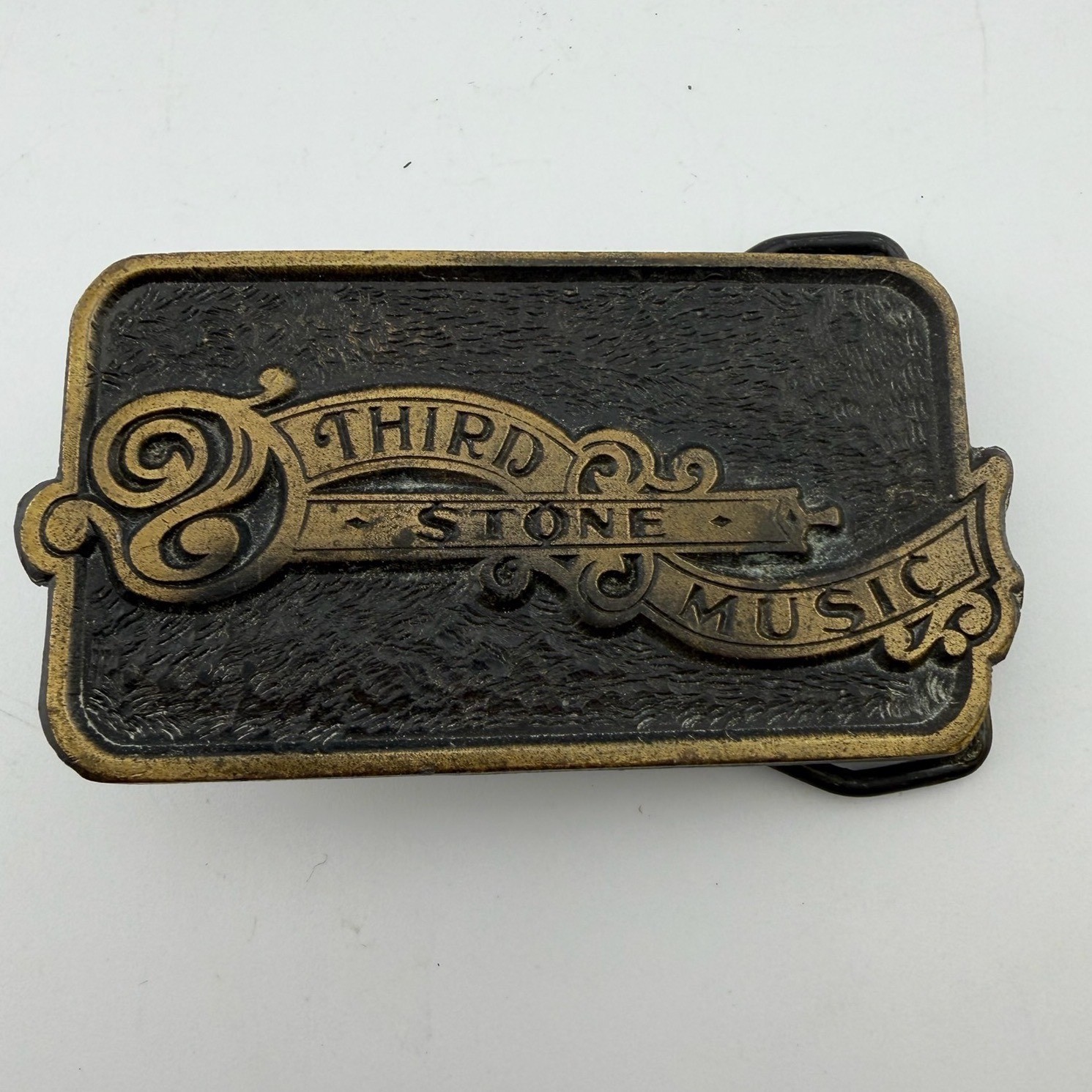 Third Stone Music Belt Buckle Black Brass/Gold-tone Vintage Scrollwork Design