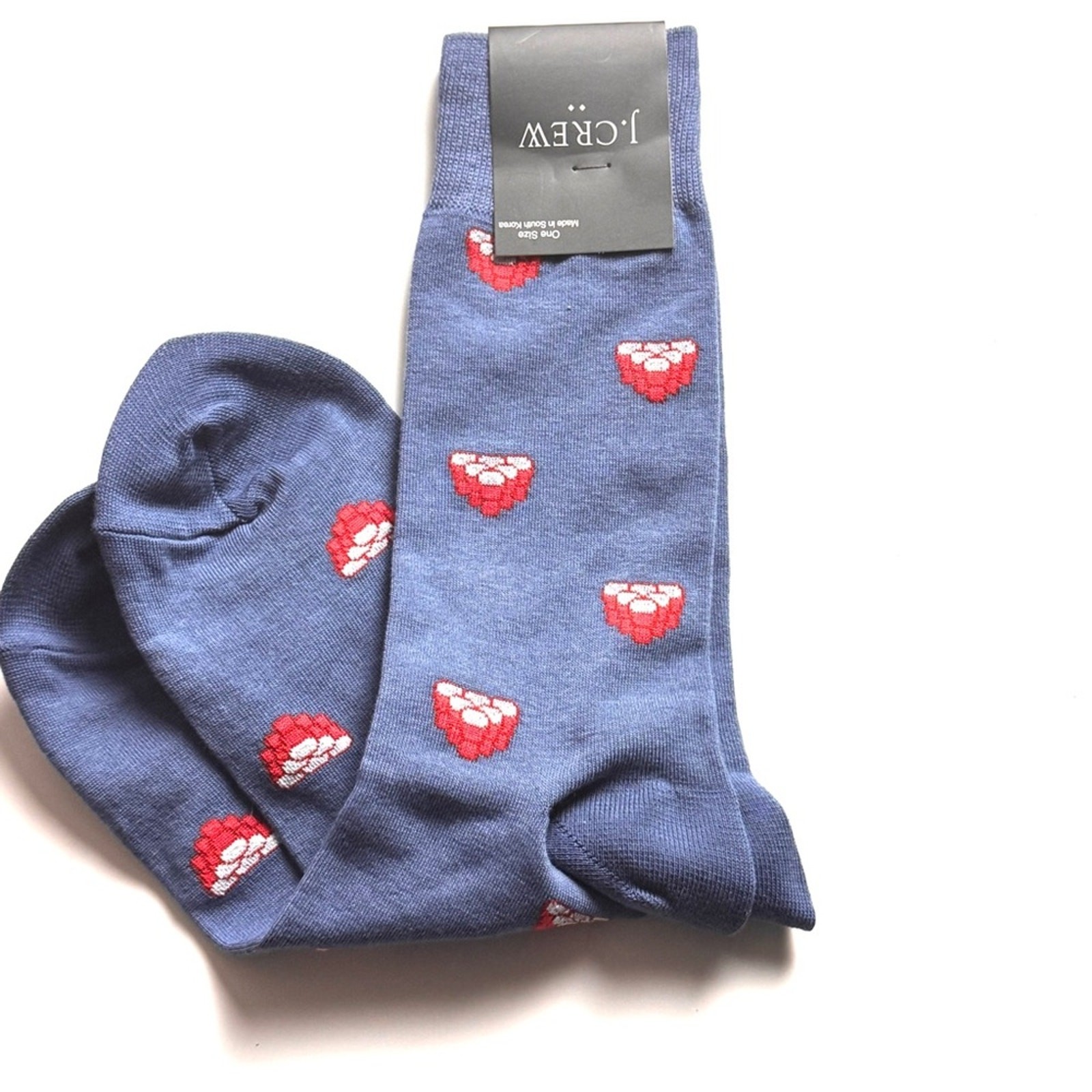 J. Crew Blue Socks with Red Cup Graphic Pattern Sz OS NWT