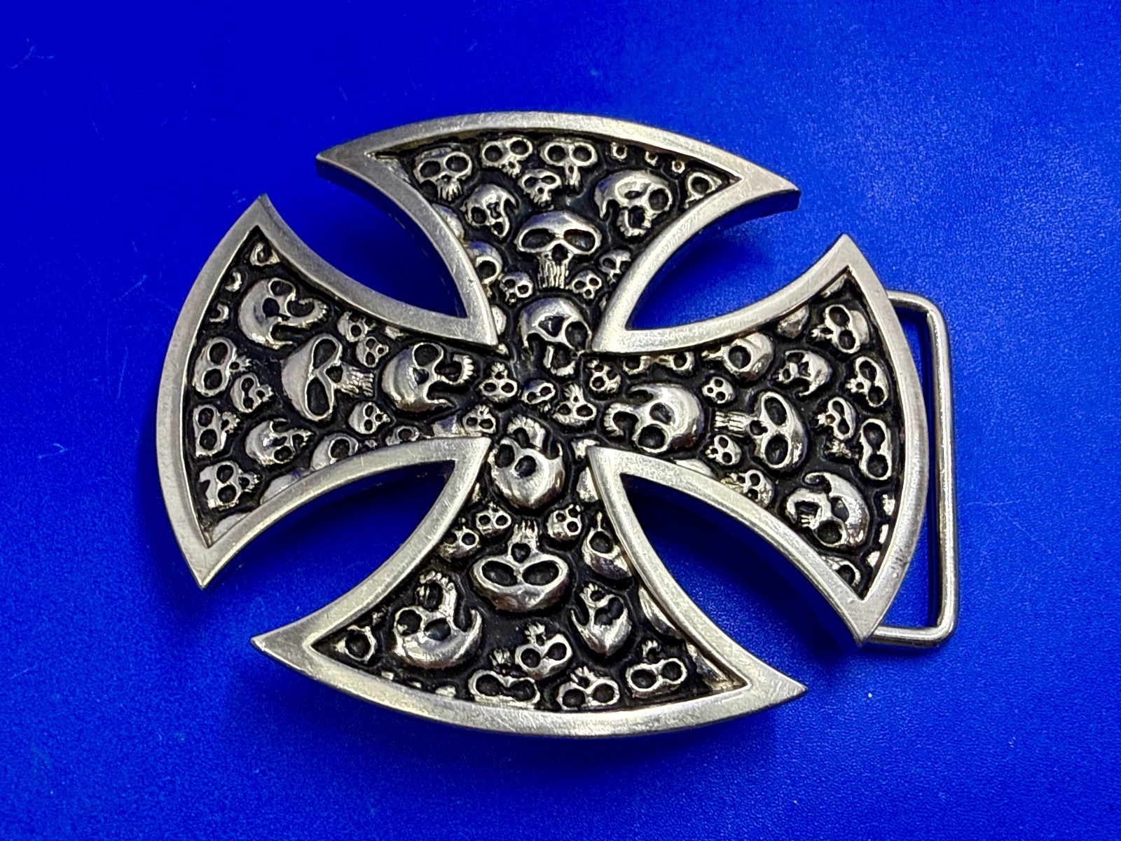 Maltese Iron Cross Studded Skull Design Gothic Punk Vibe Cutout Belt Buckle