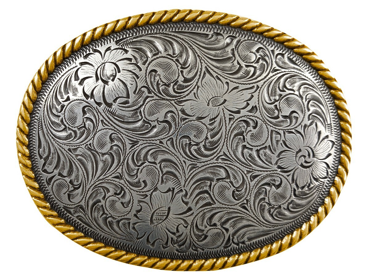 WESTERN ANTIQUE GOLD ROPE EDGE ENGRAVED BELT BUCKLE fits 1-1/2&Prime; Wide Strap