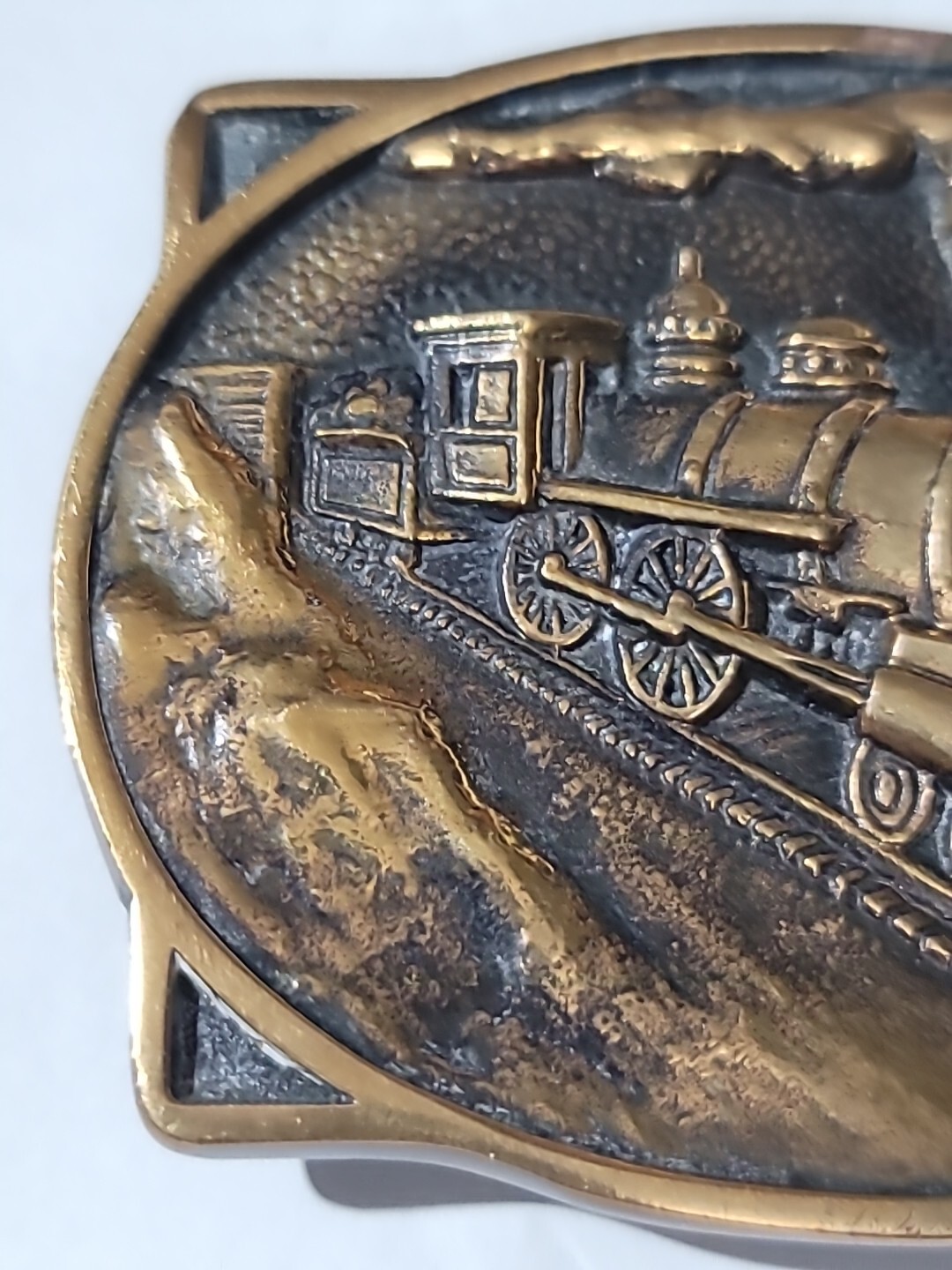 Vintage Belt Buckle Solid Brass Steam Engine Train 1978 BTS Used Made In The USA