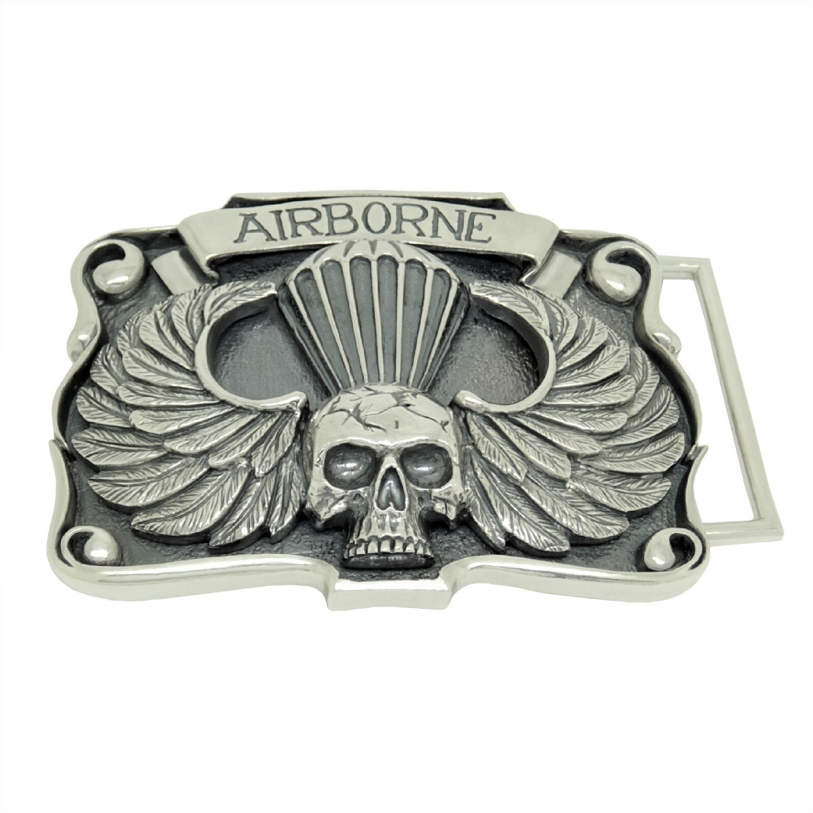Airborne Sterling Silver 925 Skull Belt Buckle US Army Ranger Parachutist