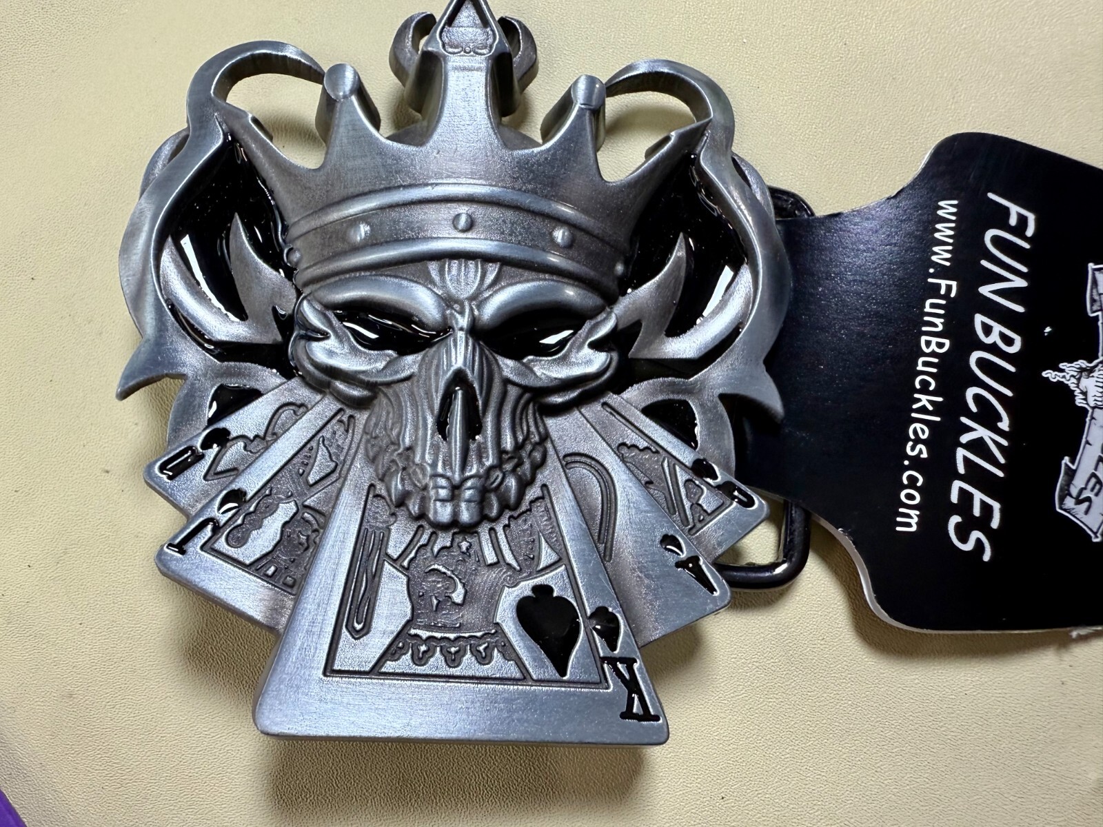 Skull with Crown Royal Flush Gaming Casino Gothic Biker Punk Vibe Belt Buckle