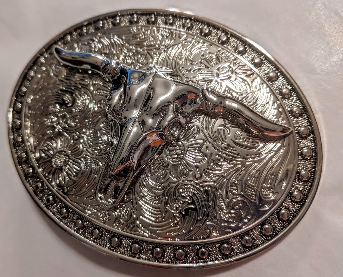 CHR7 WESTERN STEER Cowboy Rodeo Style ✖ Belt Buckle Buck ✖ Chrome/silver Bull US