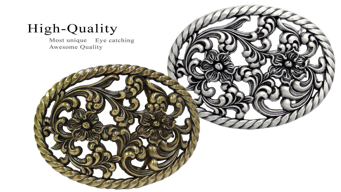 HA0131-OEB Antique Brass Flower Engraved Buckle fits 1-1/2&Prime; Wide Belt