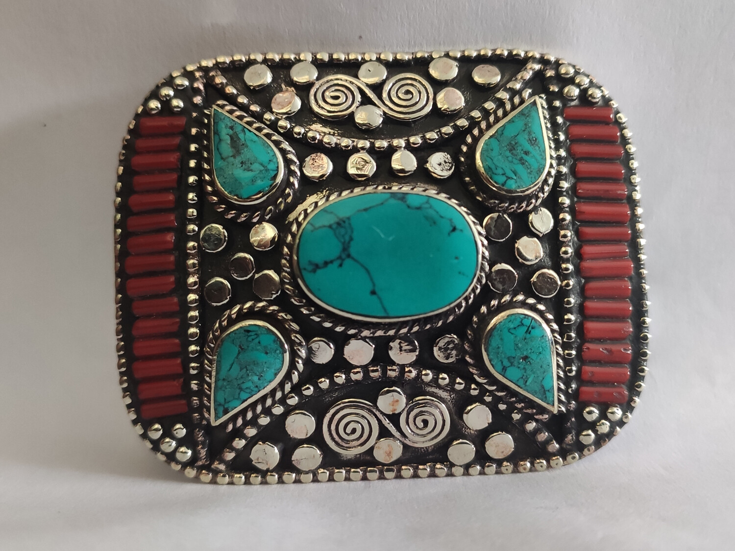 Tibetan Silver Belt Buckle Belt waist trap Turquoise Coral Clasp, B16