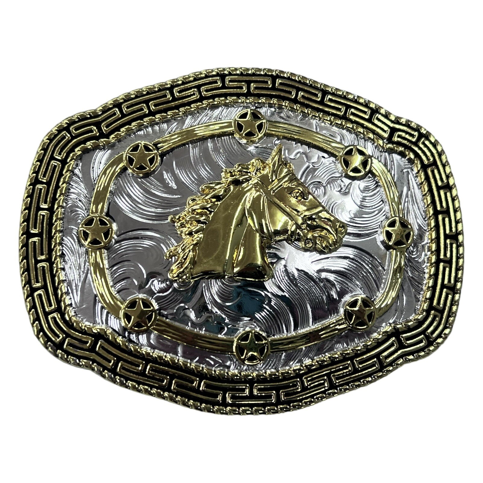 Horse Head Rodeo Belt Buckle Silver And Gold