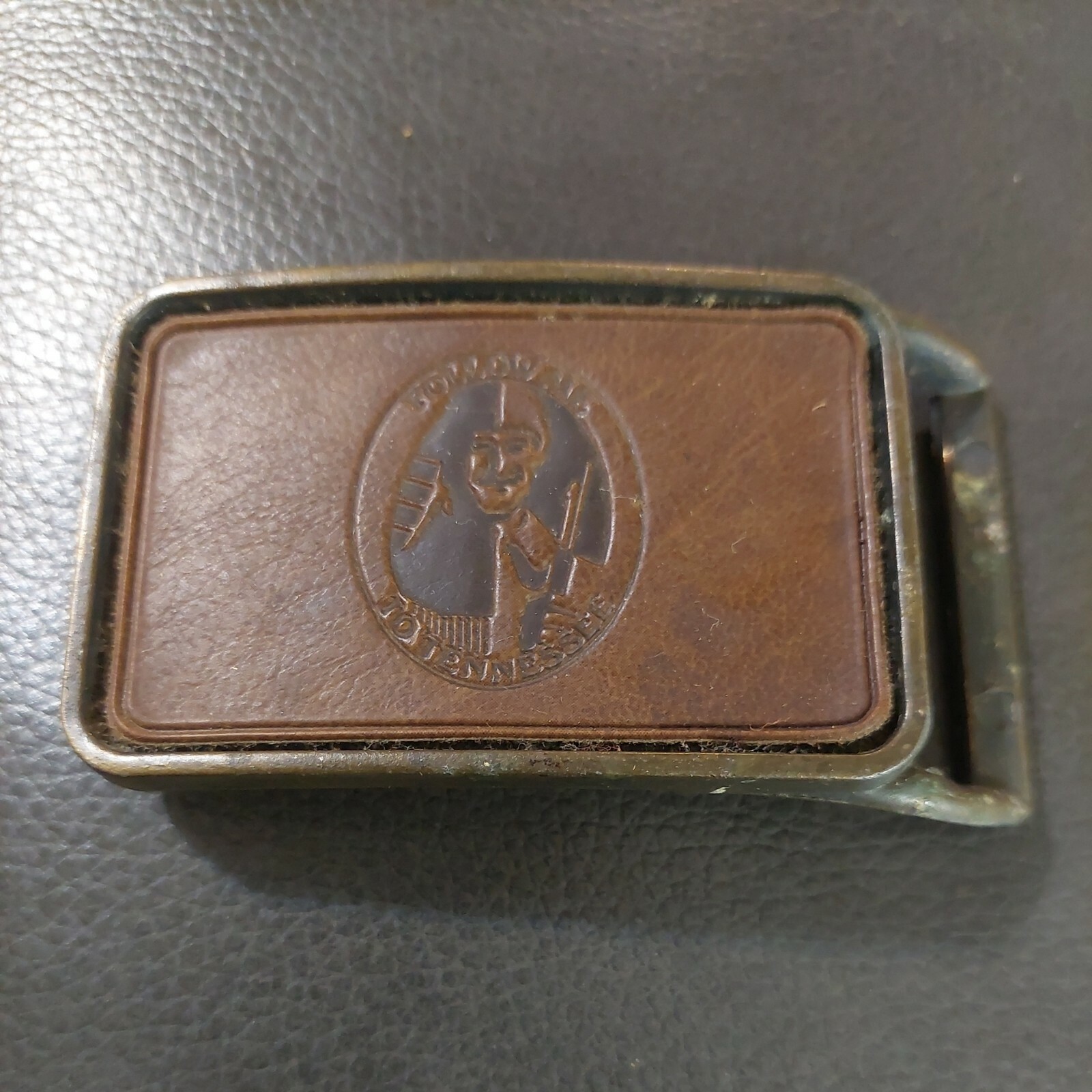 Follow me to Tennessee Brown Patch Leather Metal Belt Buckle Vintage Stamped