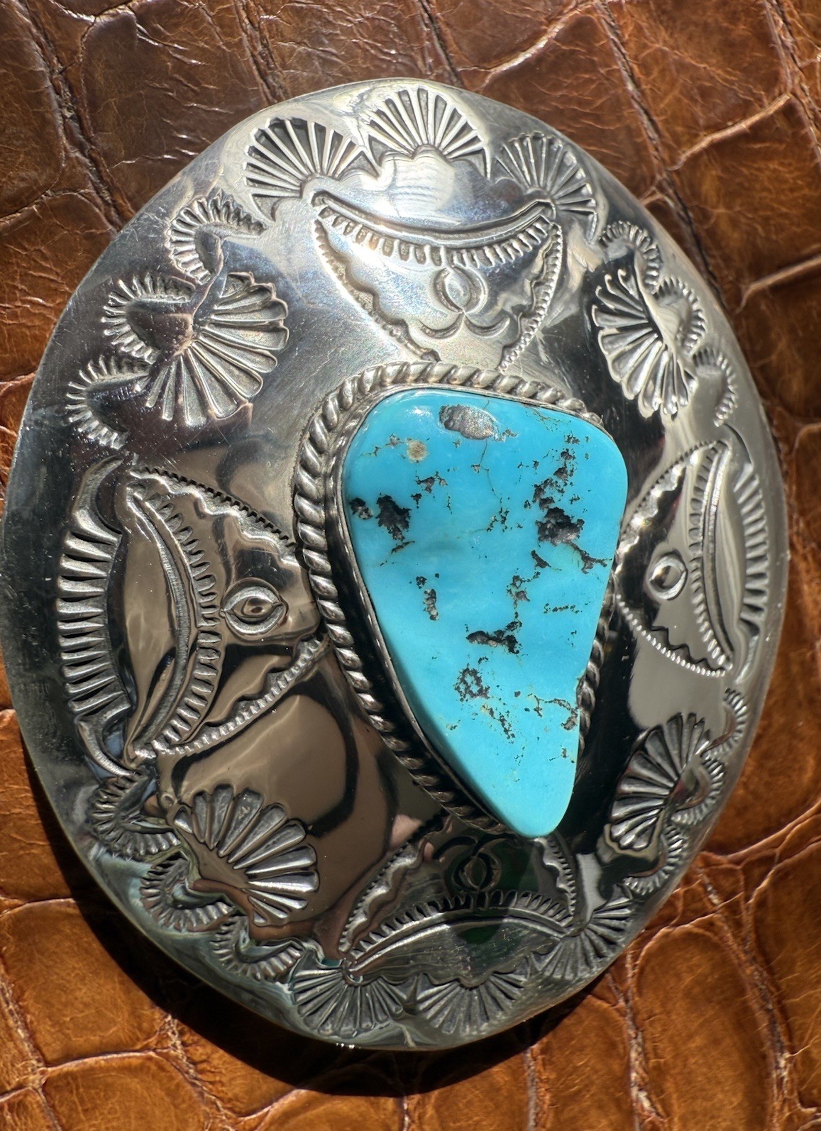 Gilbert Tom, Navajo Native, 925 Sterling silver & Turquoise Stone Buckle, Rare.