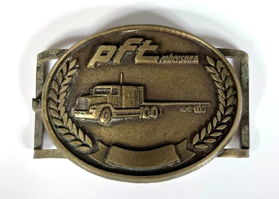 Vintage PFT Roberson Pre-Fab Transit Co. Solid Brass Slip Through Belt Buckle
