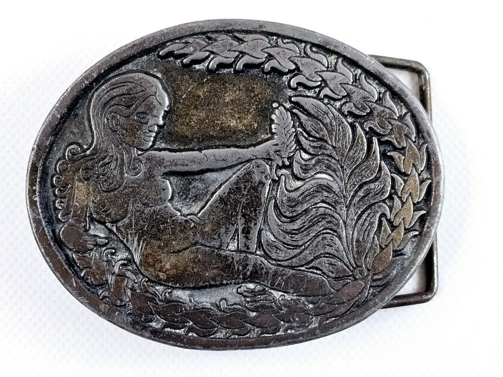 CDC Metalworks Belt Buckle Nude Woman Risqué Eve Garden Of Eden Made In USA Vtg