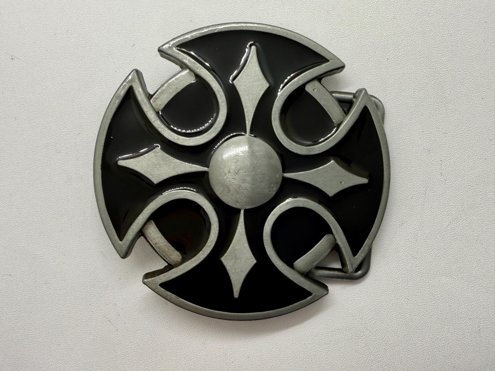 Maltese Celtic Iron Cross Religious Black Enamel Cutout Gothic Punk Belt Buckle