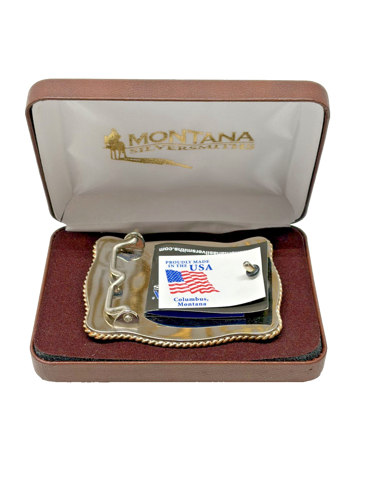 Montana Silversmiths Two-Tone Engraved Belt Buckle Gold Tone Twisted Rope Trim