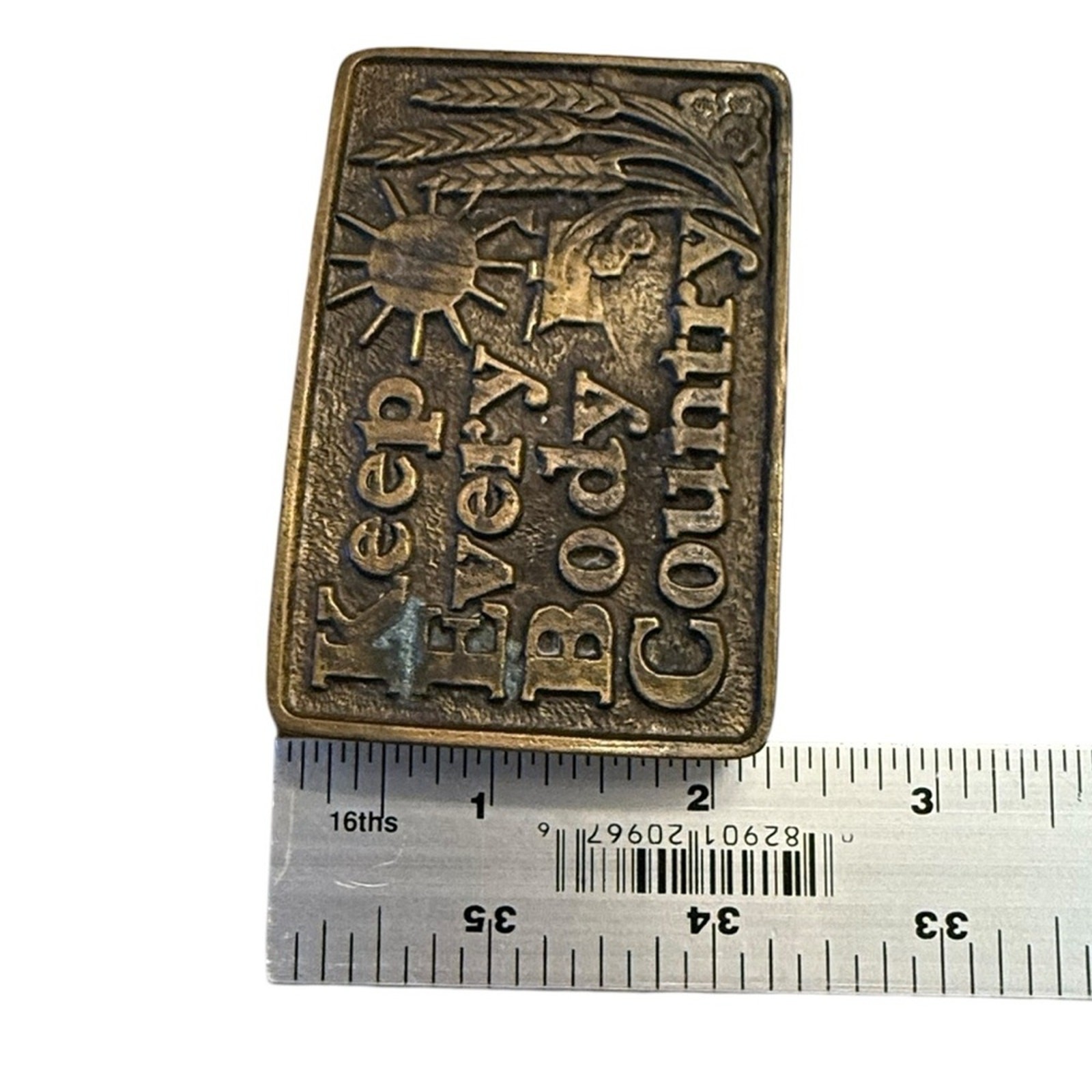 Vintage Brass/Bronze Keep Everybody Country Western Belt Buckle 1979