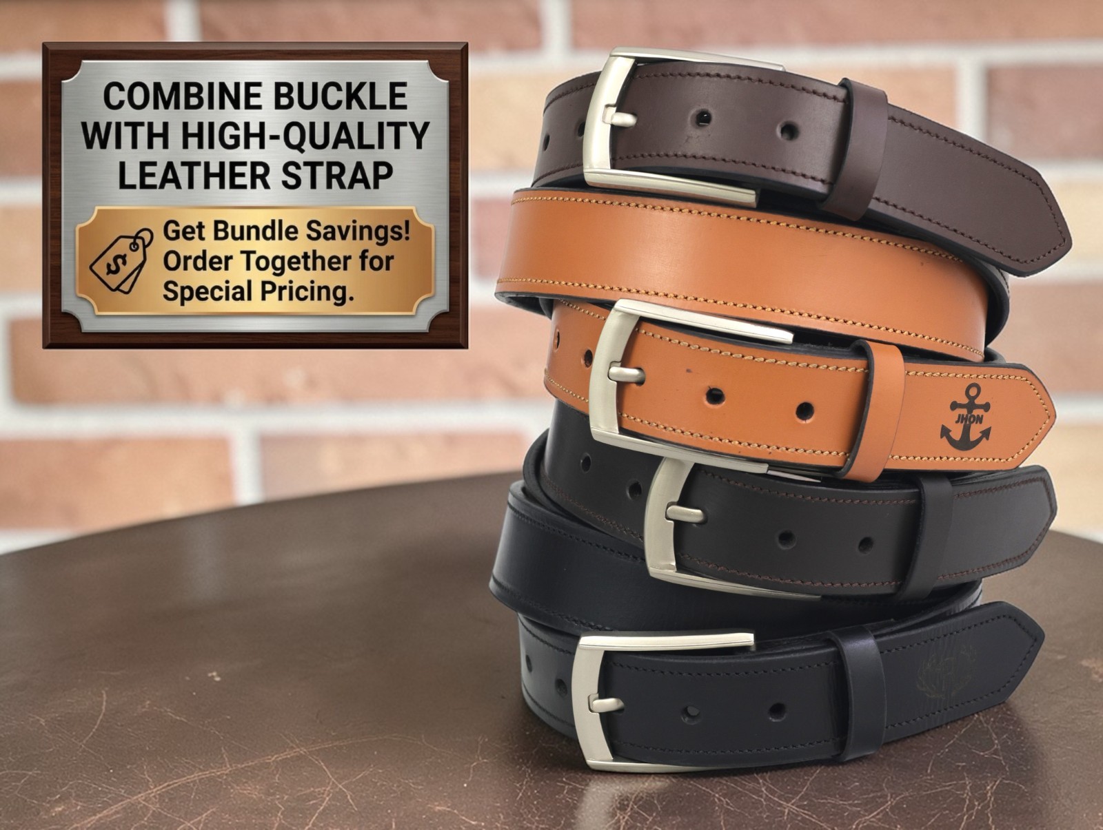 Western Belt Buckle With Handmade Leather Strap| Elk Deer Design – Rodeo Buckle
