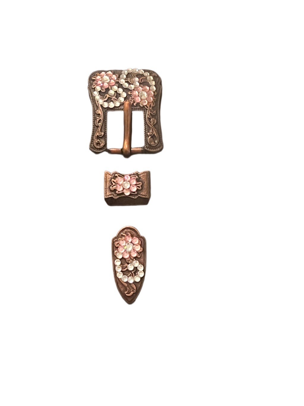 3/4” Western Design Copper Finish Belt Buckle Rose Color Crystals