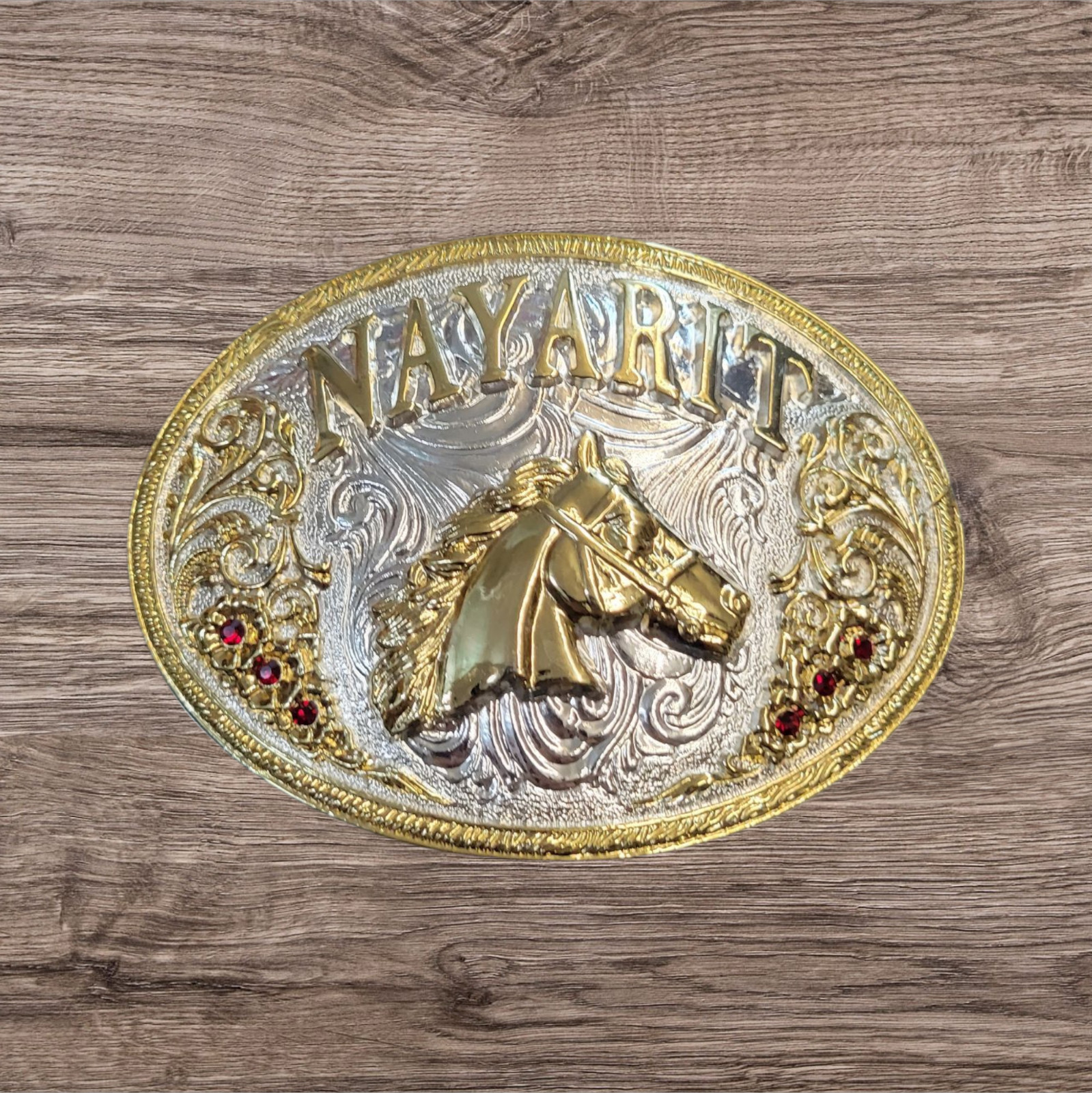 Cowboy Belt Buckle For Men Nayarit Horse Head 4.25&Prime;x3.25&Prime; Silver Tone/Gold