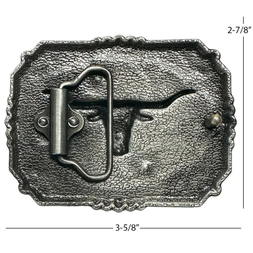 Longhorn Bull Skull Western Belt Buckle Antique Silver Finish Metal