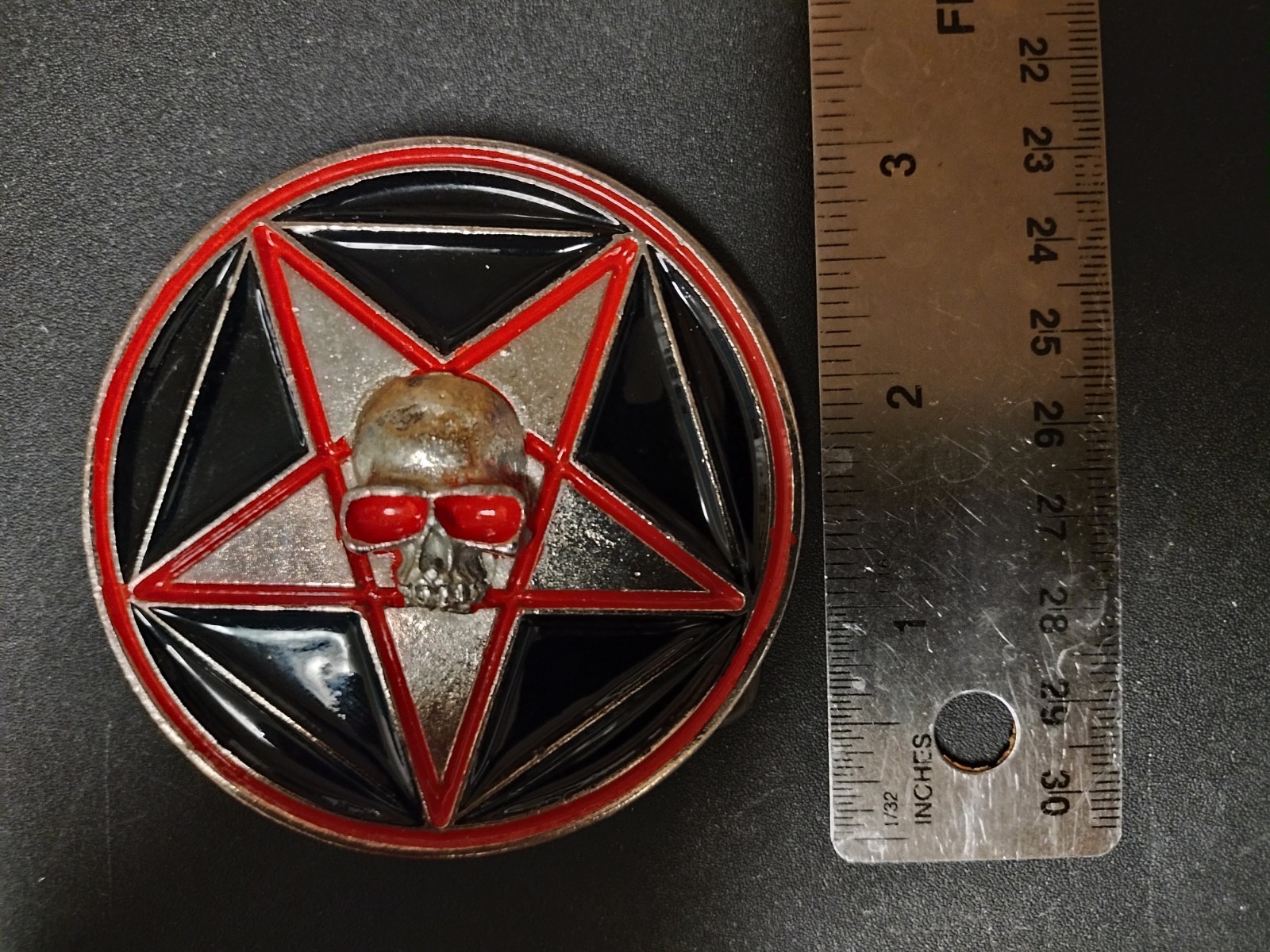 💥 INVERTED PENTAGRAM SKULL BELT BUCKLE 💥VINTAGE 💥 OCCULT 💥 SATANISM 💥