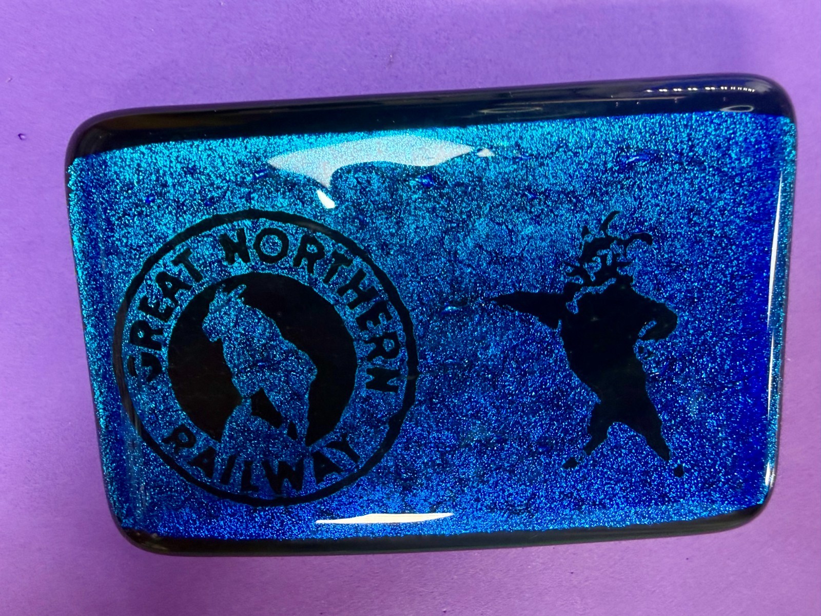 Great Northern Railway Locomotive Train Large Blue RARE Belt Buckle