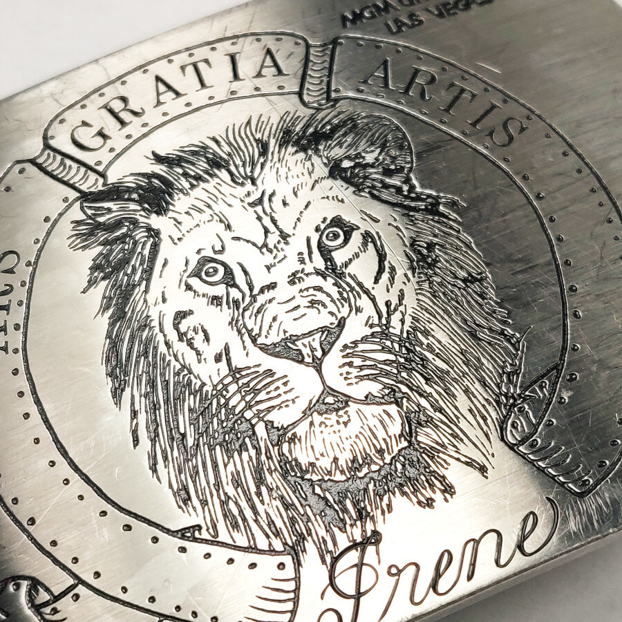 Metro Goldwyn Mayer MGM Lion Head Las Vegas Etched Belt Buckle