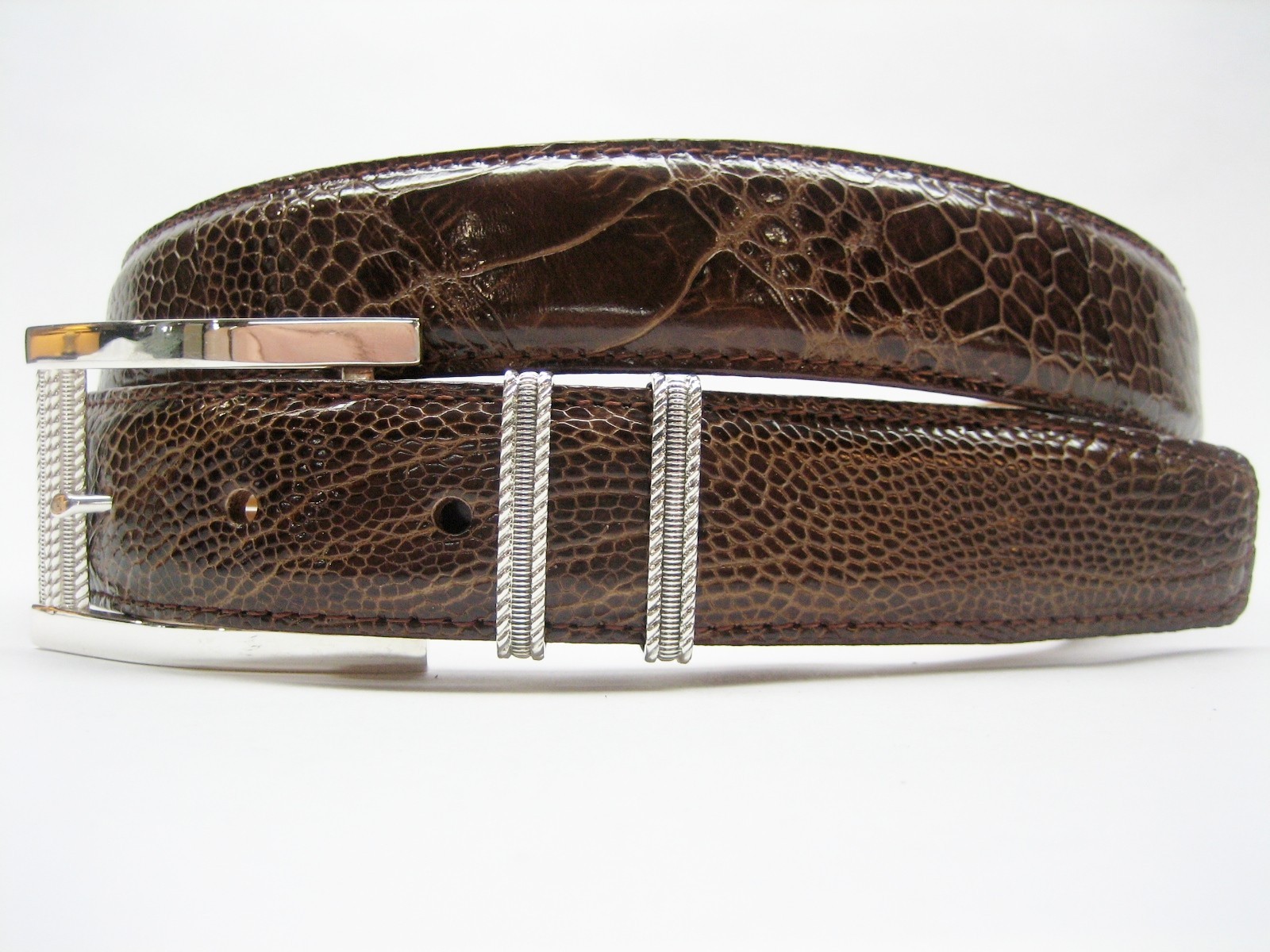 Sterling silver buckle w/ 30mm Genuine Ostrich belt size 26 to 46 made in U.S.A.