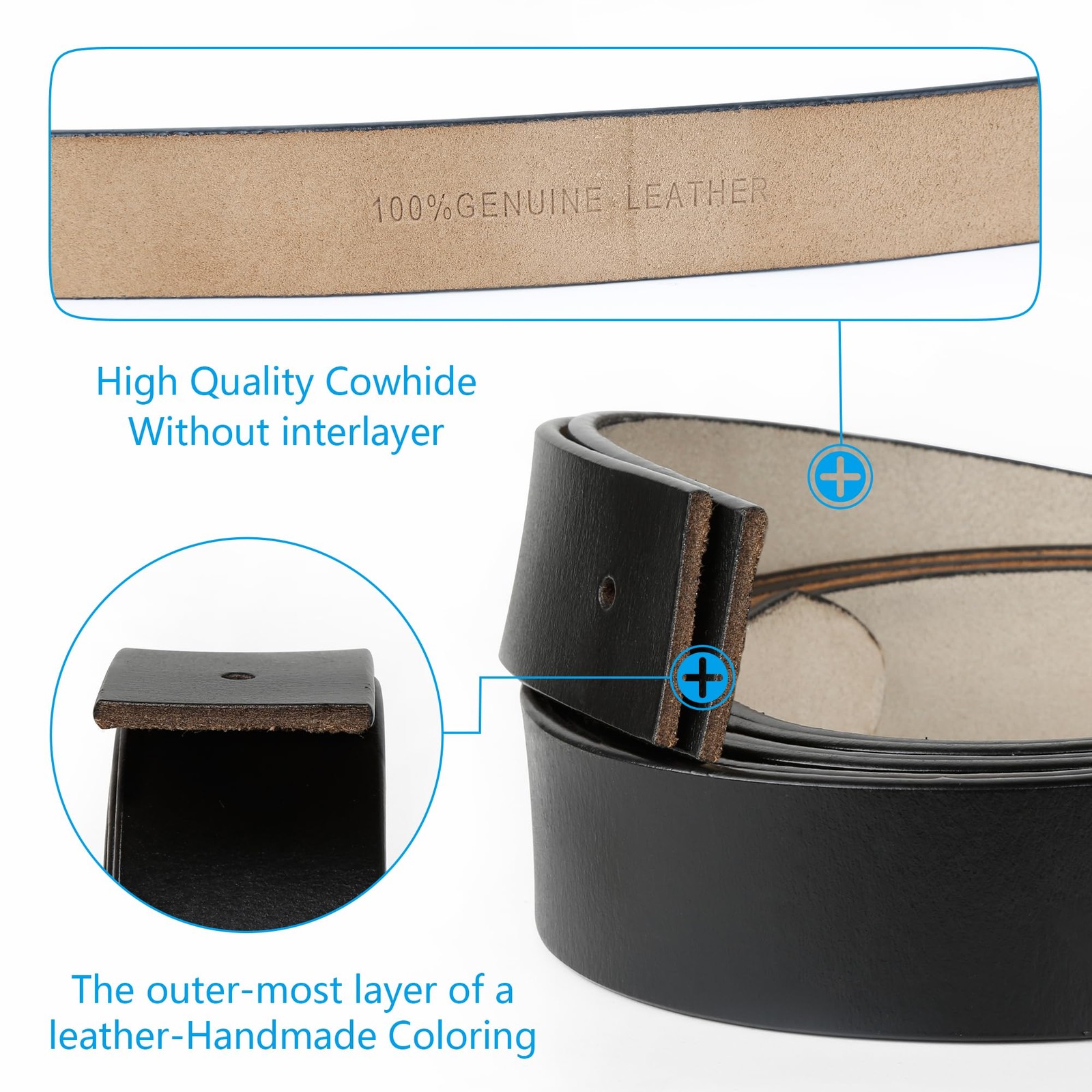 JingHao Belts for Men Big and Tall,Mens 58&Prime;-60&Prime;/ Belt Length 160cm, Black