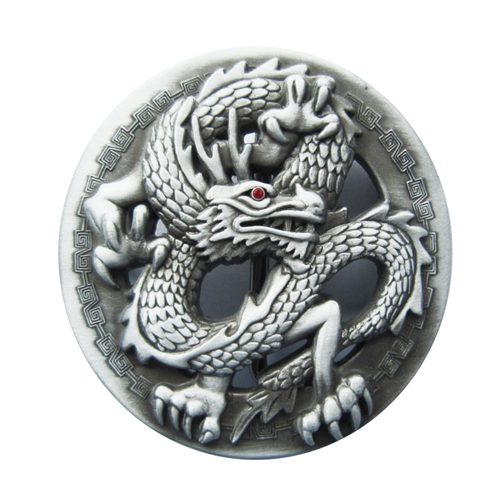 Men Belt Buckle Red Rhinestone Eye Classic Dragon Belt Buckle