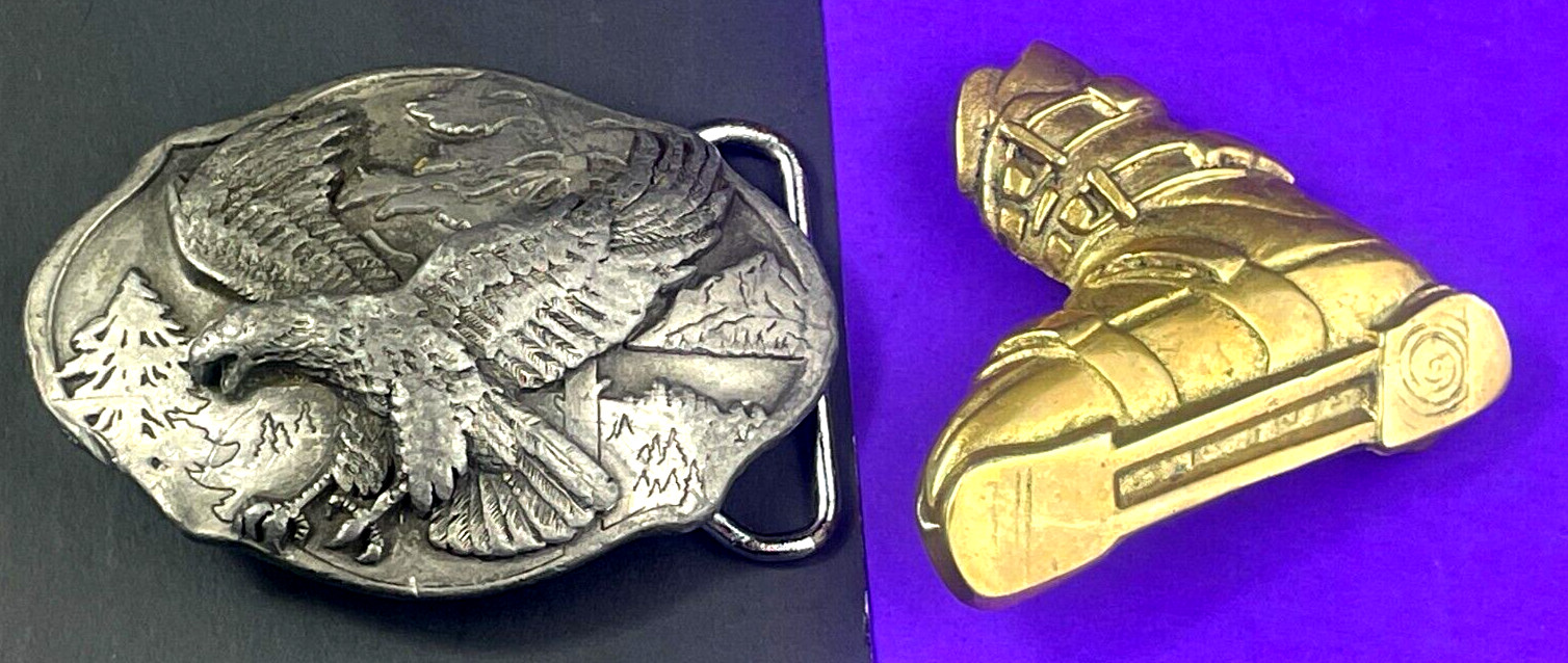SOARING EAGLE Belt Buckle and Brass Ski Boot 2 buckles ARROYO GRANDE PEWTER jn
