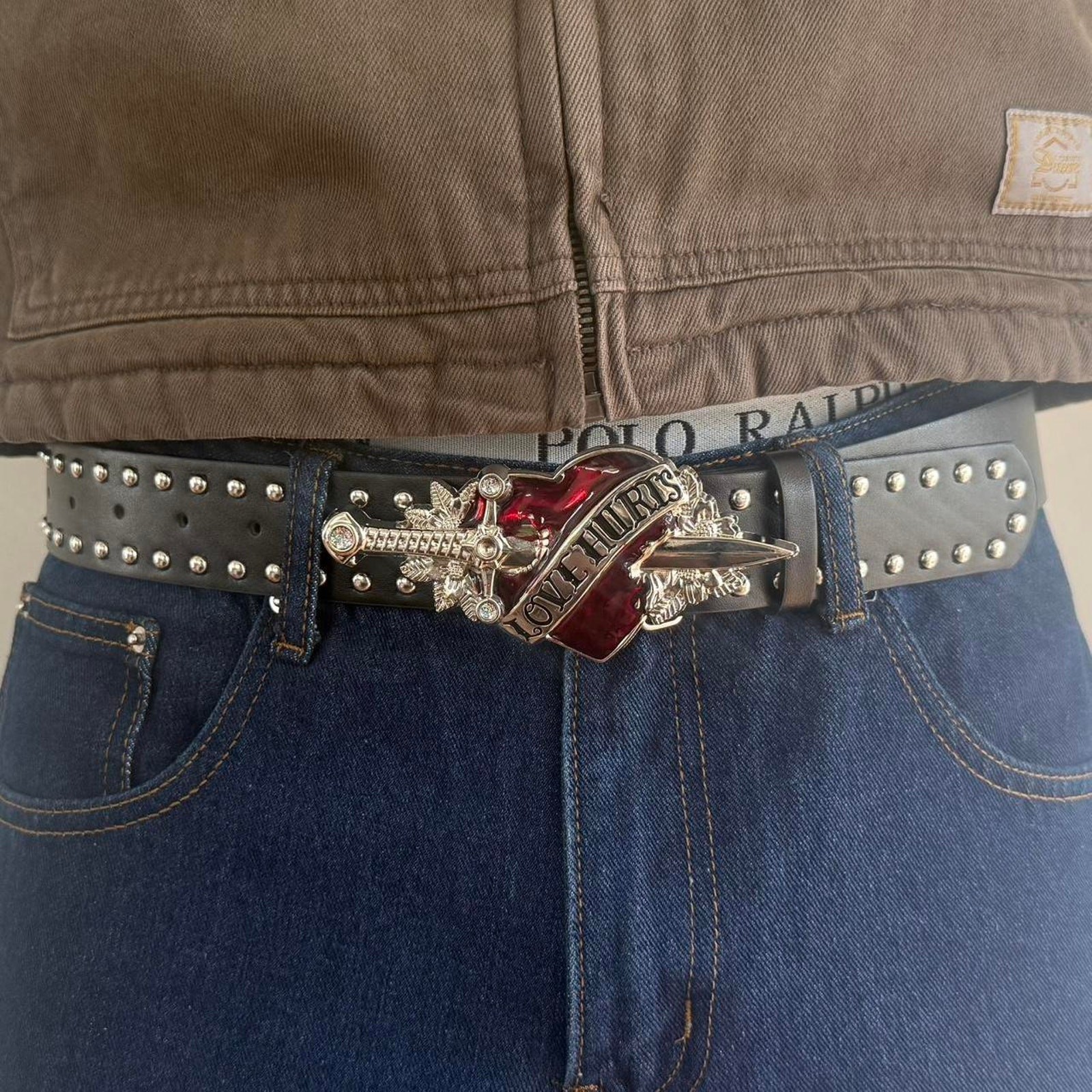 2000s Love Hurts Vintage Belt Graphic Style Adjustable Fits 26-34 Unisex Fit