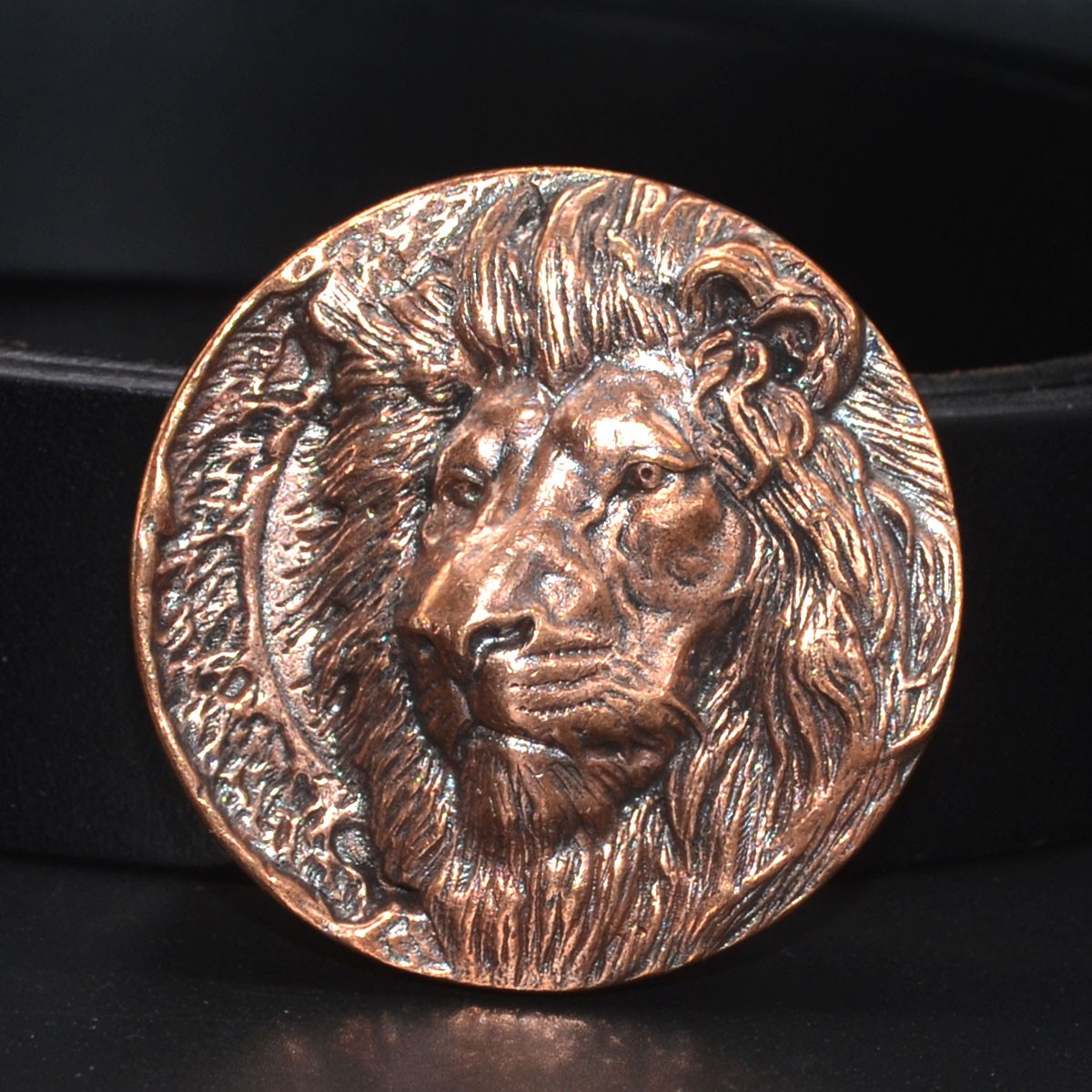 Lost-Wax Casting Copper Lion Round Belt Buckle (Belt Not Included) Men&rsquo;s Buckle