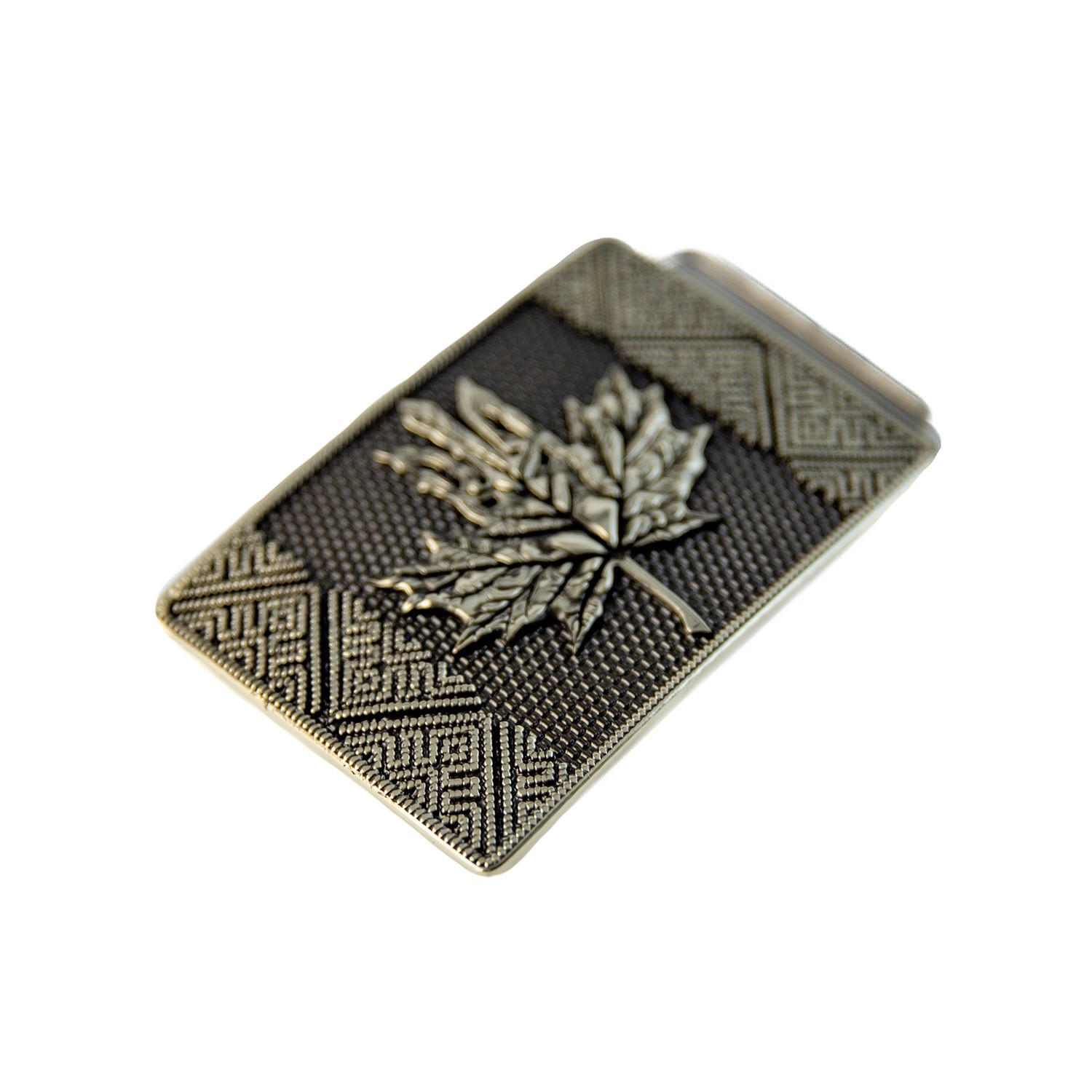 German silver buckle Maple leaf trident, Canadian maple leaf, Ukrainian trident