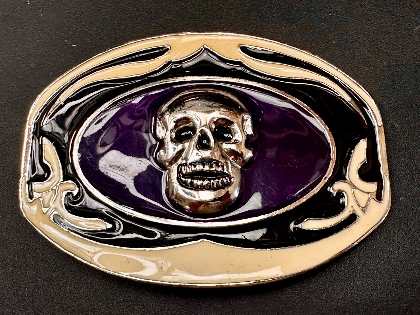 Cream & Purple Colors Skull Motorcycle Biker Large Oversized Belt Buckle