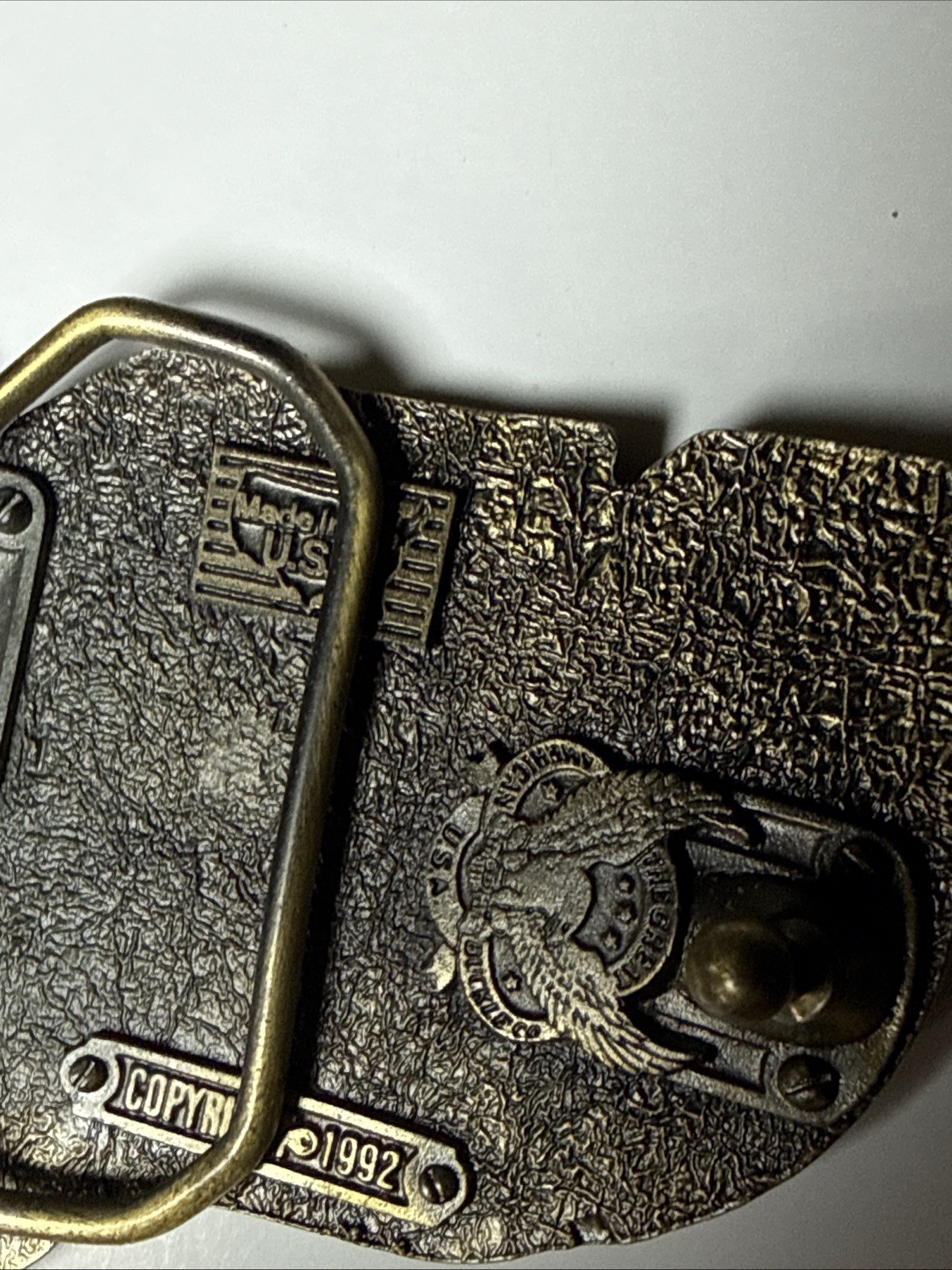 The Great American Buckle Co. BRASS 1992 AMERICA Belt Buckle MADE IN THE USA