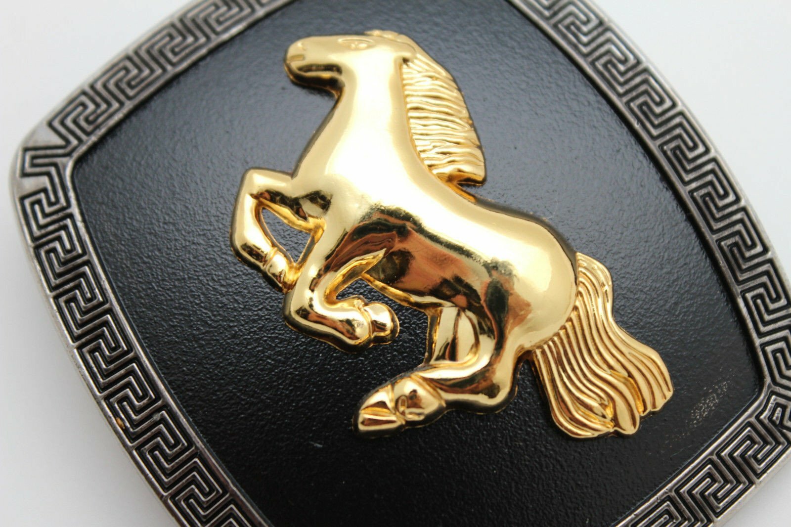Men Women Western Belt Buckle Silver Metal Square Gold Rodeo Horse Black Fabric