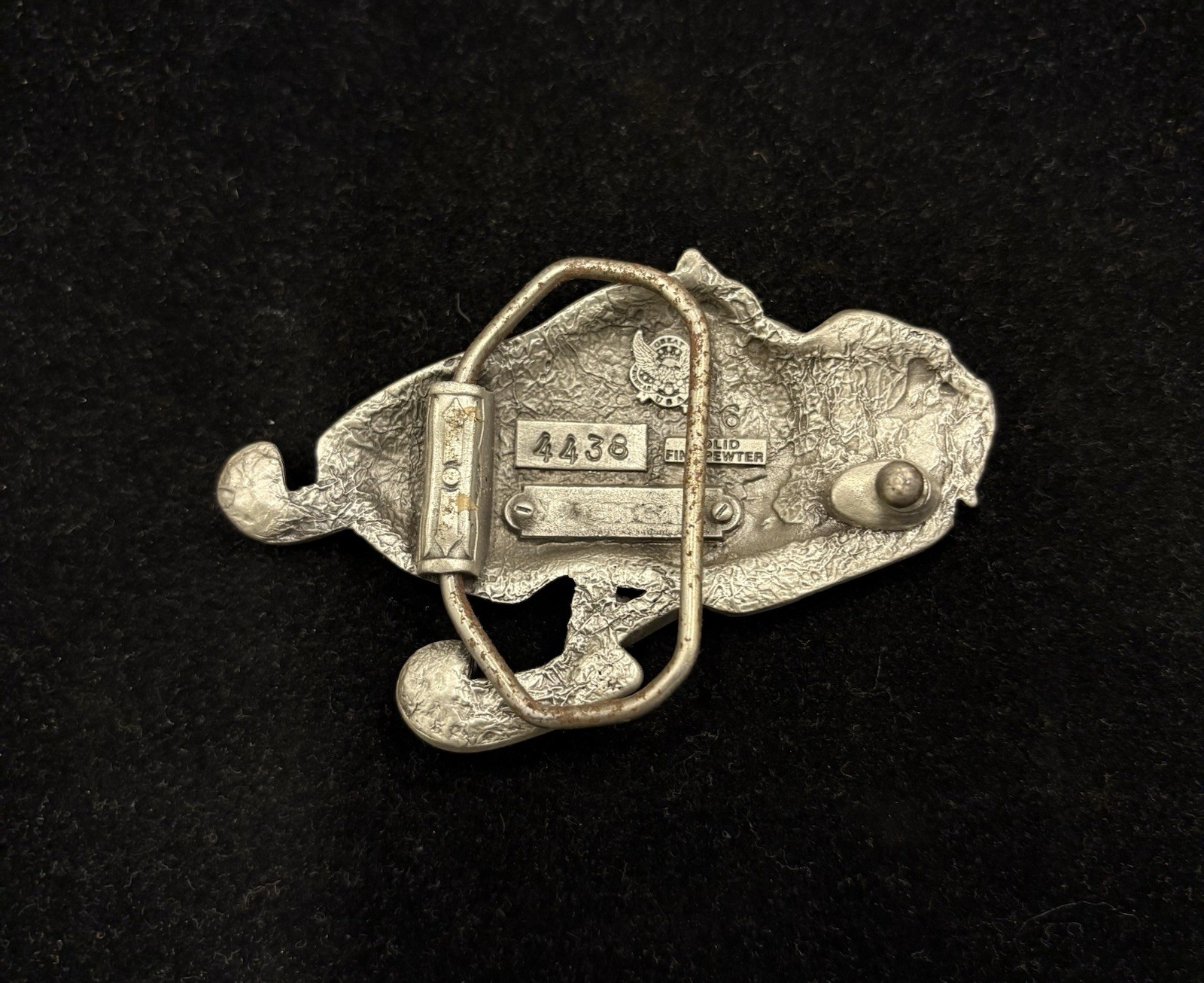 Vintage red and silver snowmobile belt buckle with detailed enamel work RARE