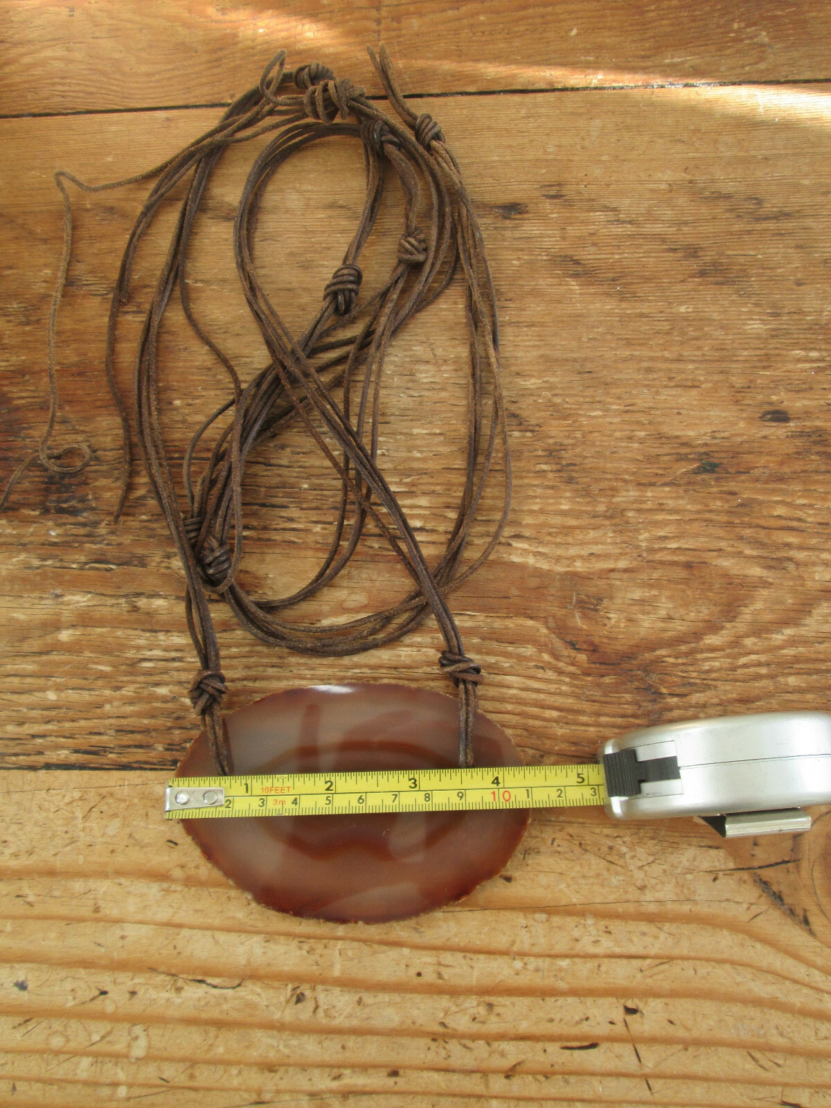 Brazilian Agate Slab Brown Geode and Brown Leather Boho Belt (or Necklace)