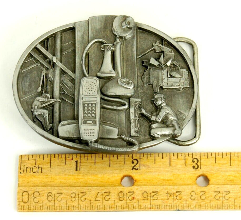 Telephone Lineman belt buckle western pewter Siskiyou Buckle Co. 1988