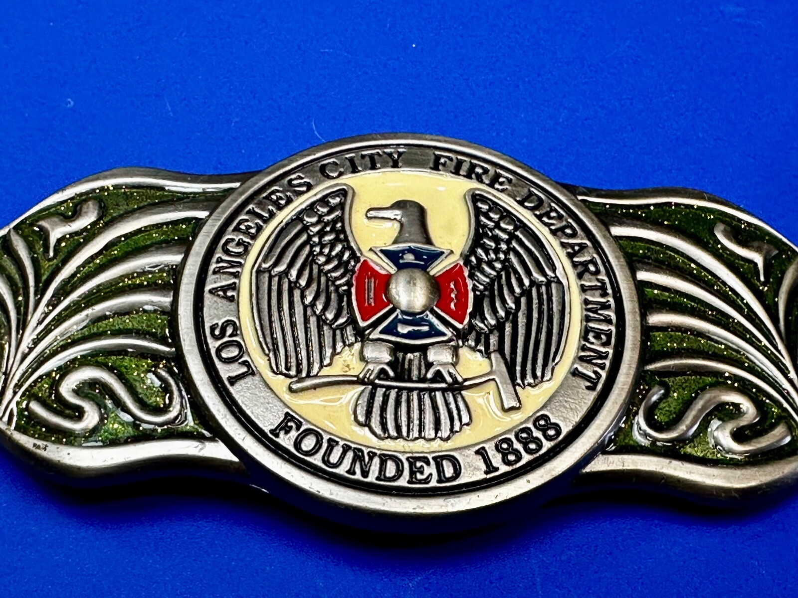 LA Los Angeles Fire Department 1888 Silver TFJ LARGE 6&Prime; Wide Belt Buckle