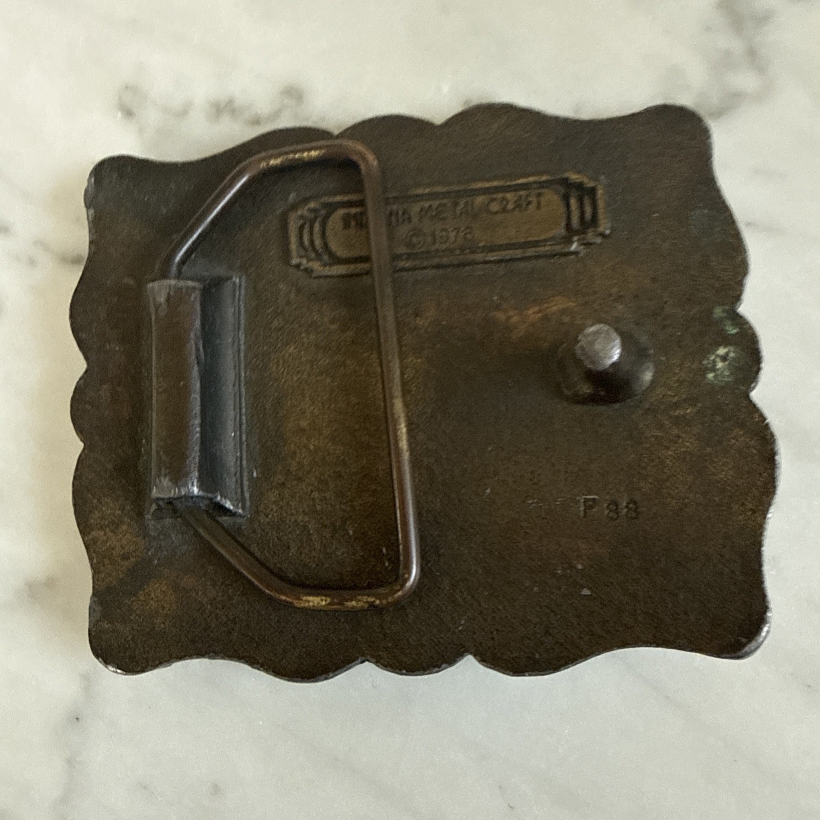 1978 Vintage Indian Metal Craft Brass HORSE Belt Buckle 3 in
